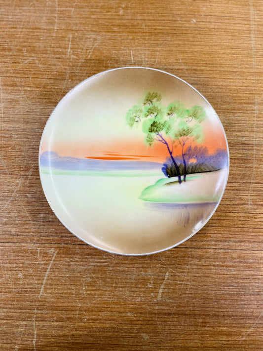 Vintage Meito China Hand Painted Plate With a Sunset