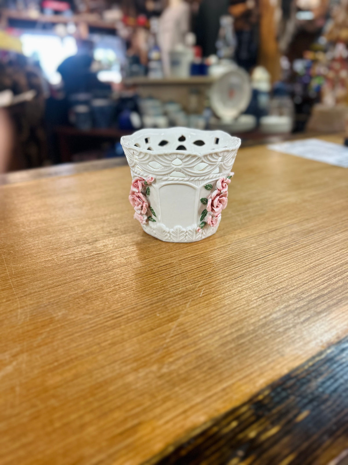 Vintage Bloom-Rite White Ceramic Planter with 3D Pink Rose Decoration ...