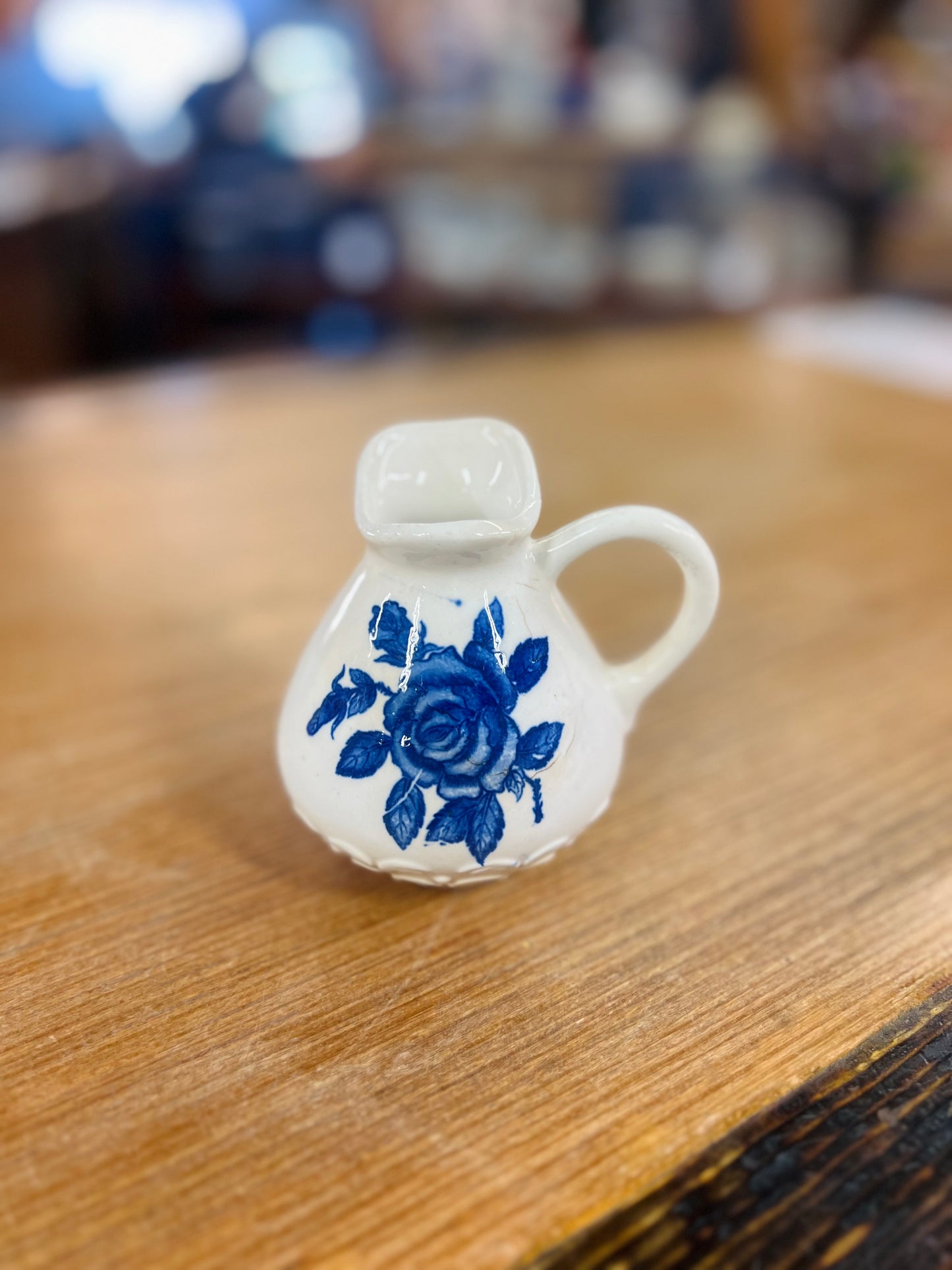 Vintage Blue Floral Ceramic "Lefty" Pitcher