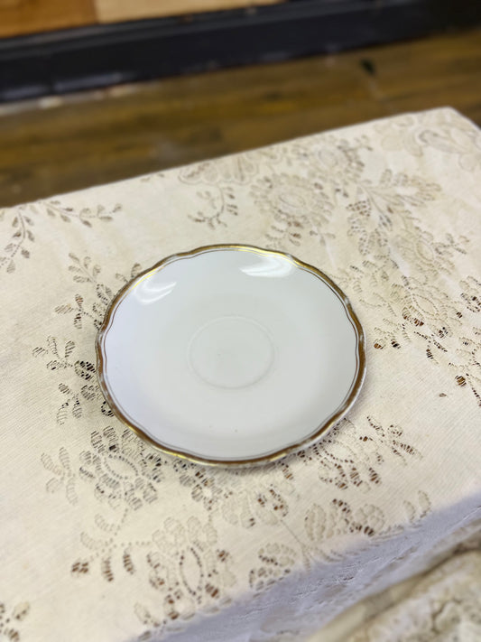 Vintage Colditz Porcelain Teacup Saucer With Gold Trim and Scalloped Edge