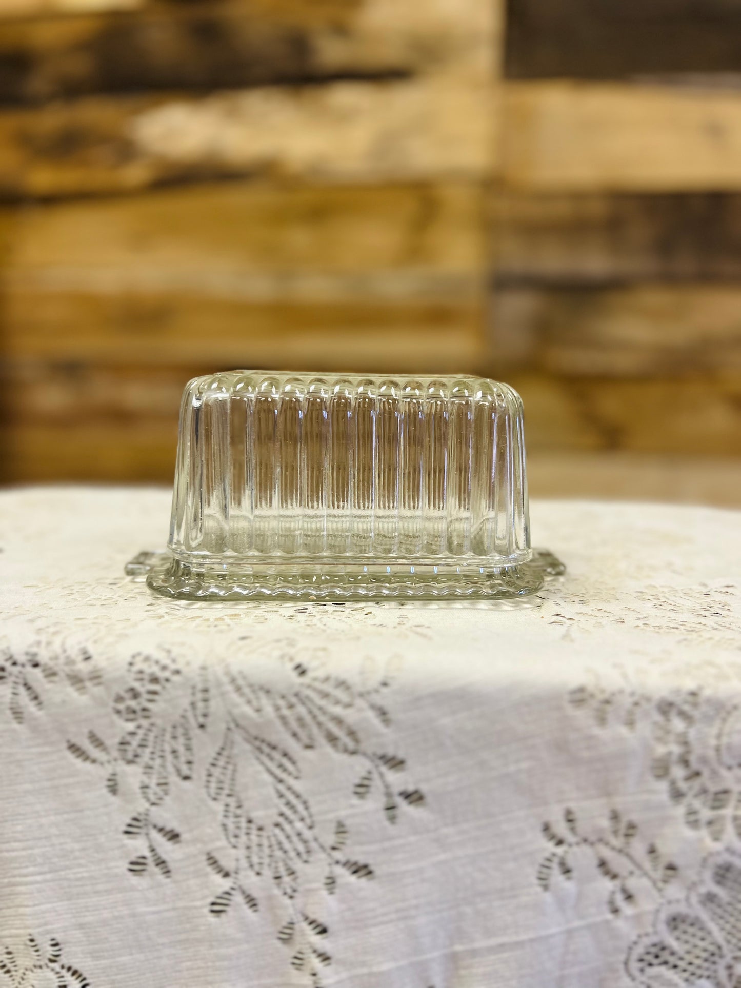 Vintage Tall Clear Glass Butter Dish