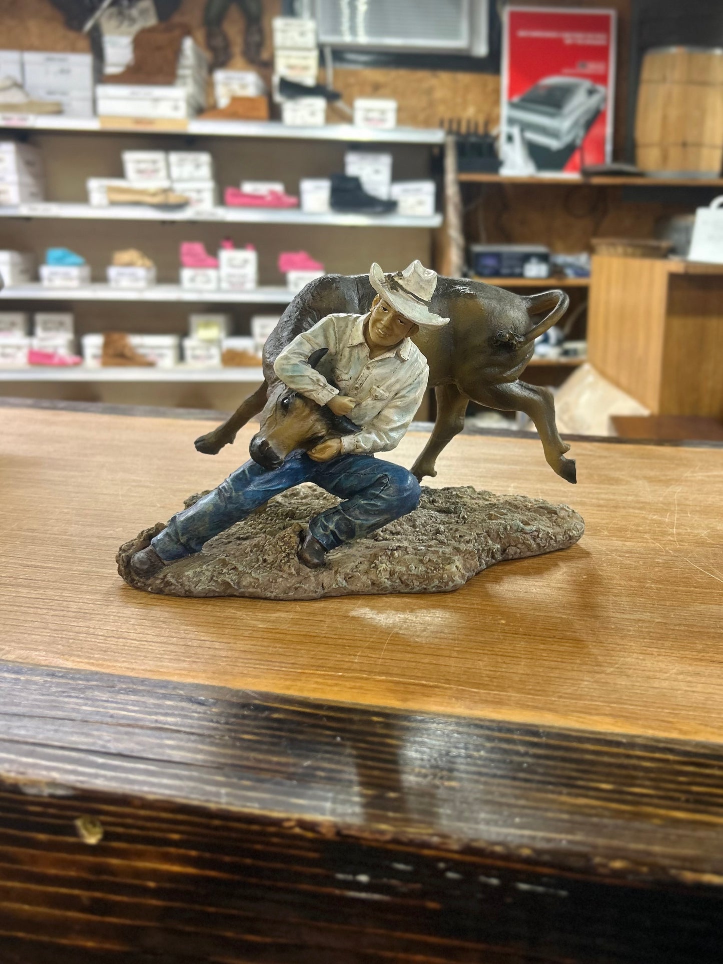 Vintage Western Rodeo Steer Wrestling Figurine
