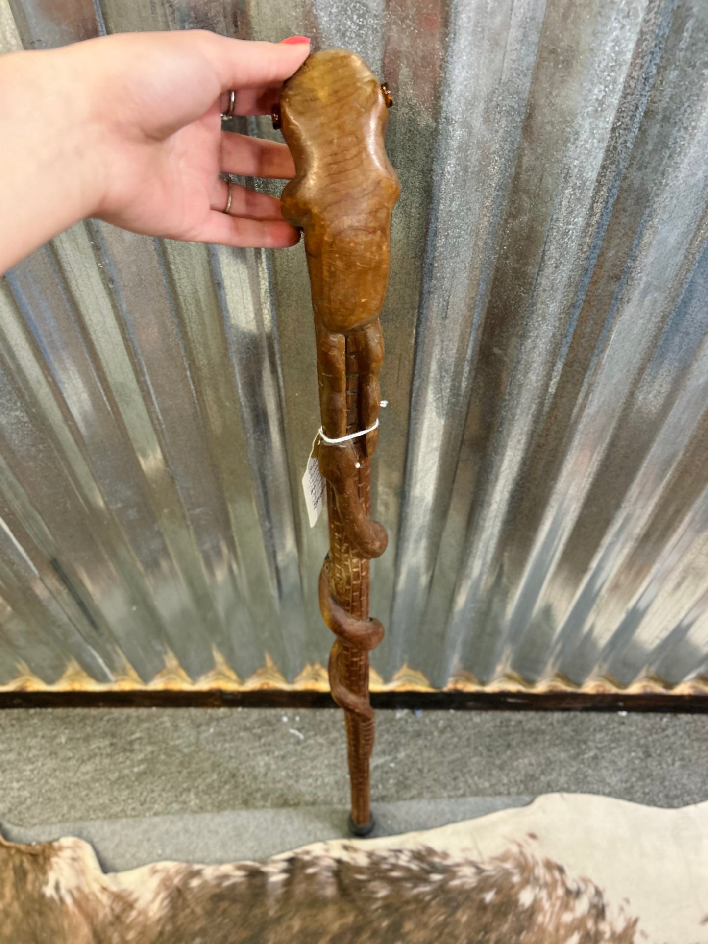 Old Intricate Hand Carved Serpant and Frog Walking Stick