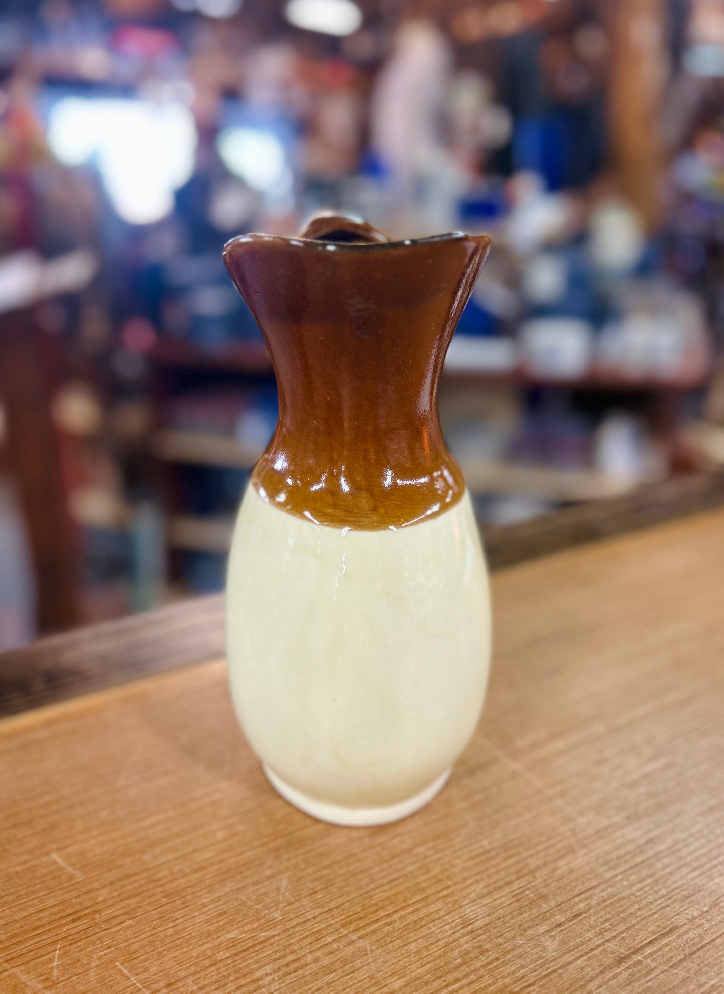 Antique Glazed Pottery Brown and Beige Water Pitcher