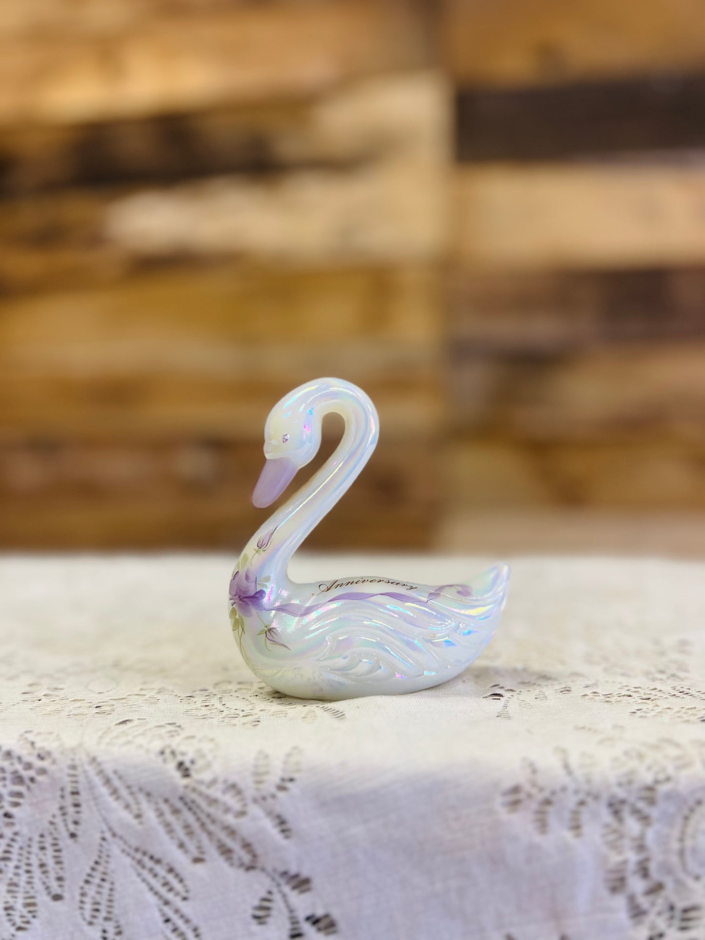 Vintage Fenton Carnival Glass "Happy Anniversary"  Swan