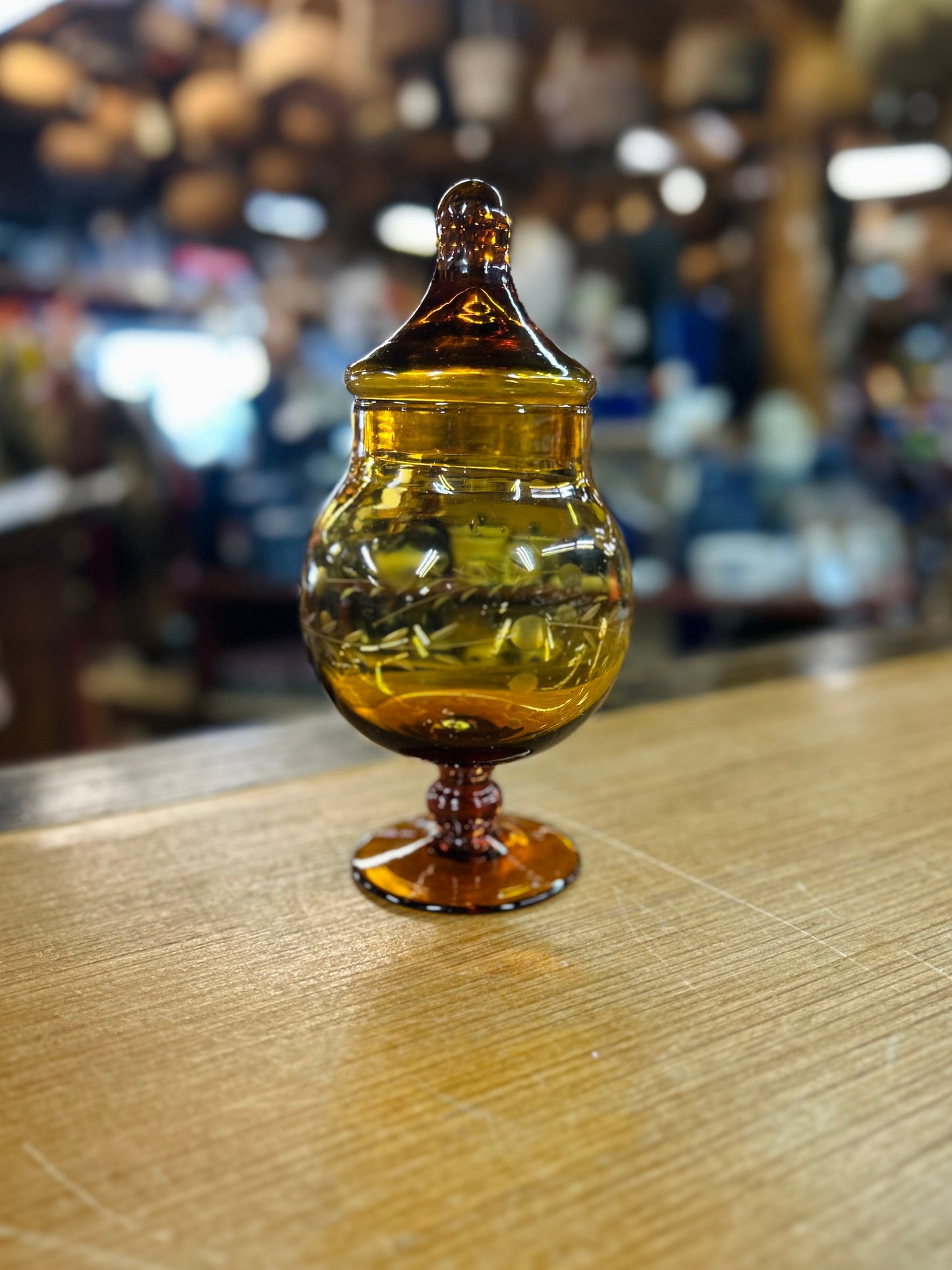 Vintage Amber Candy Dish With Wheat Design