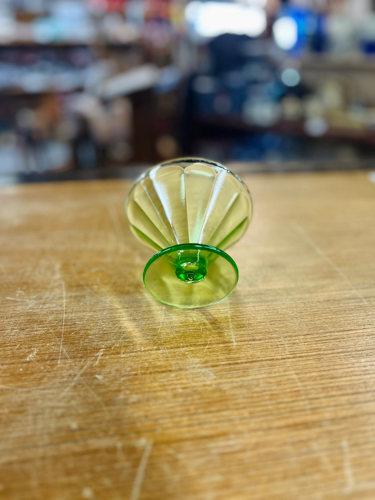 Vintage Uranium Glass Footed Panled Sherbert Bowl