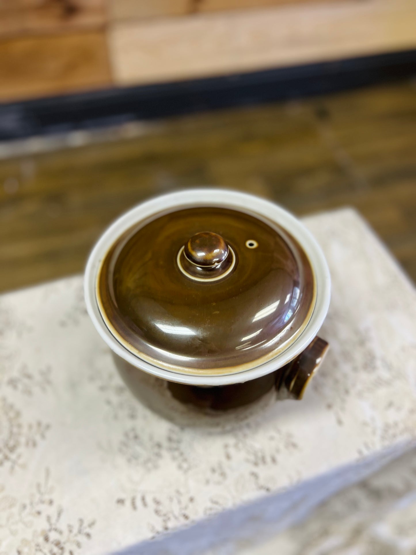 Vintage Fruanfelter China Co Brown Ceramic Pot with Lid