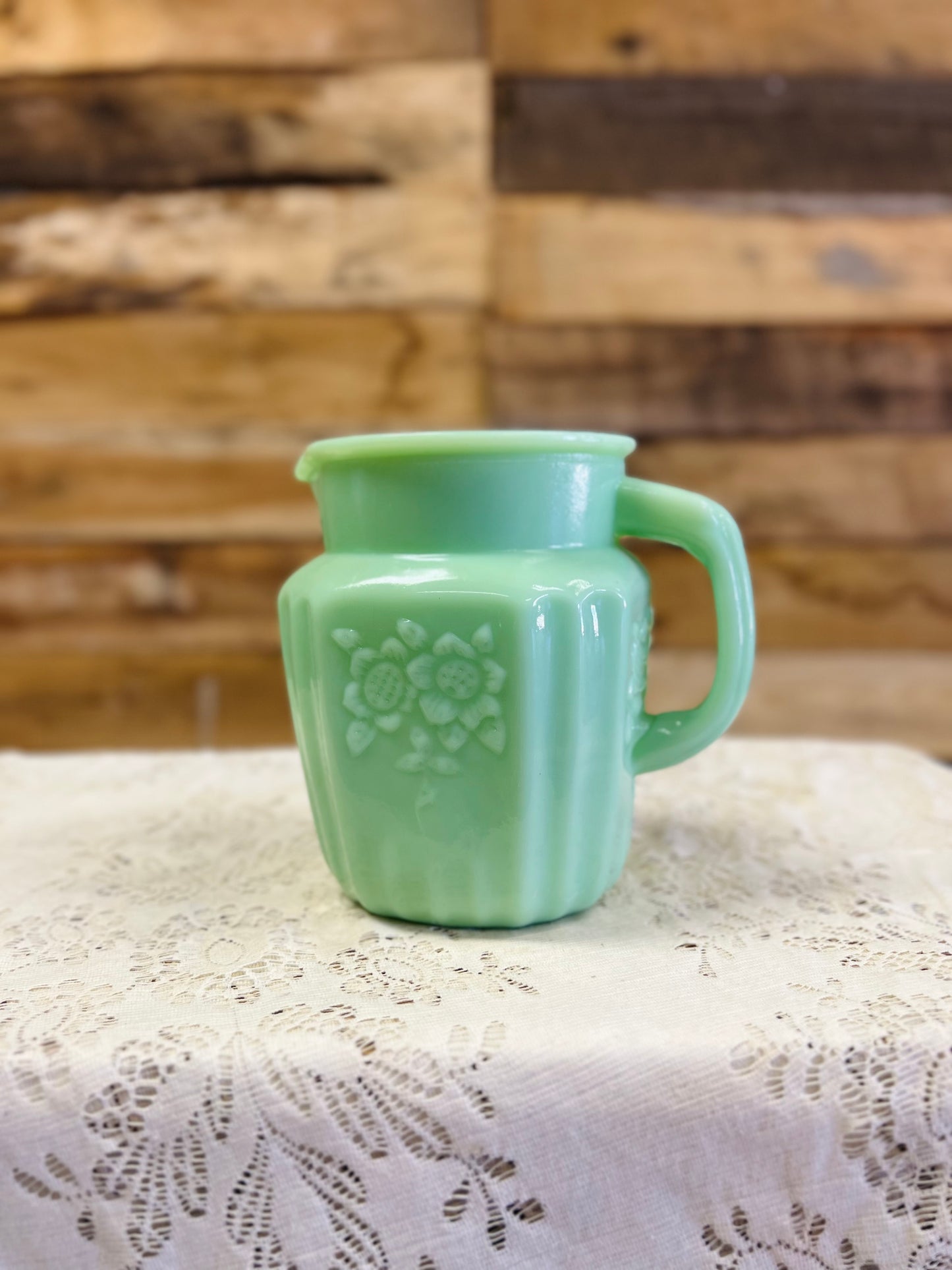 Green Jadeite Pitcher and 4 Cups Set