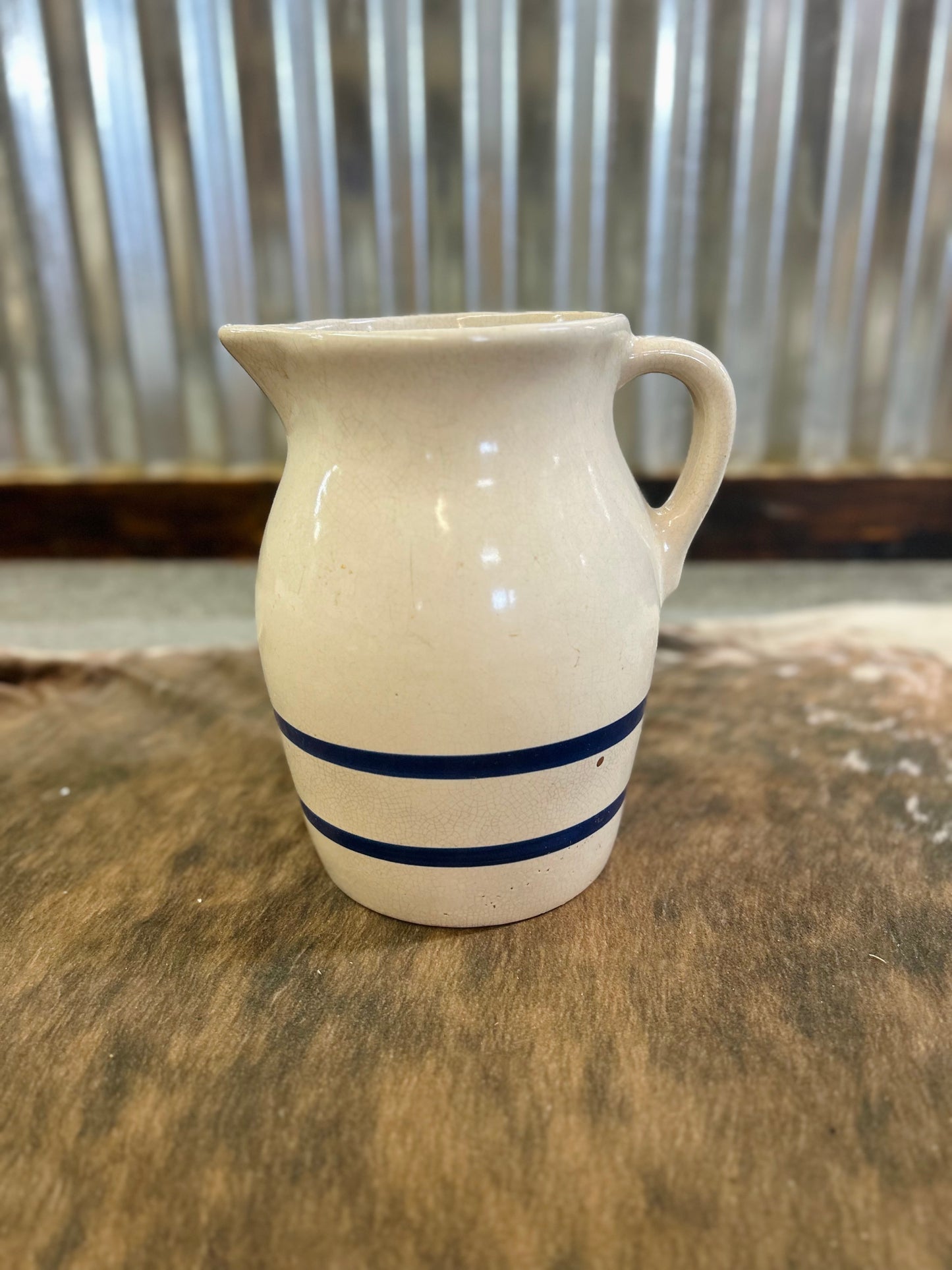 Vintage Roseville Robison Ransbottom Blue Striped Pitcher