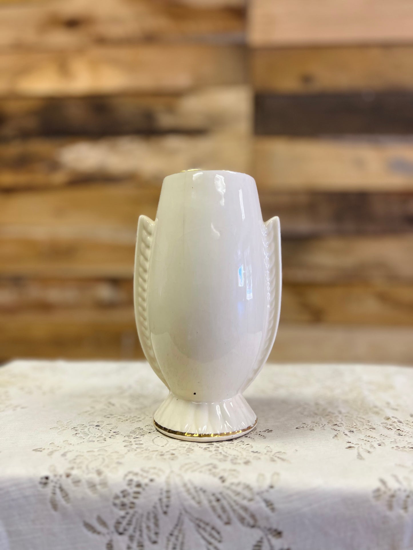 Vintage Ceramic Mantle Vase with Floral Design