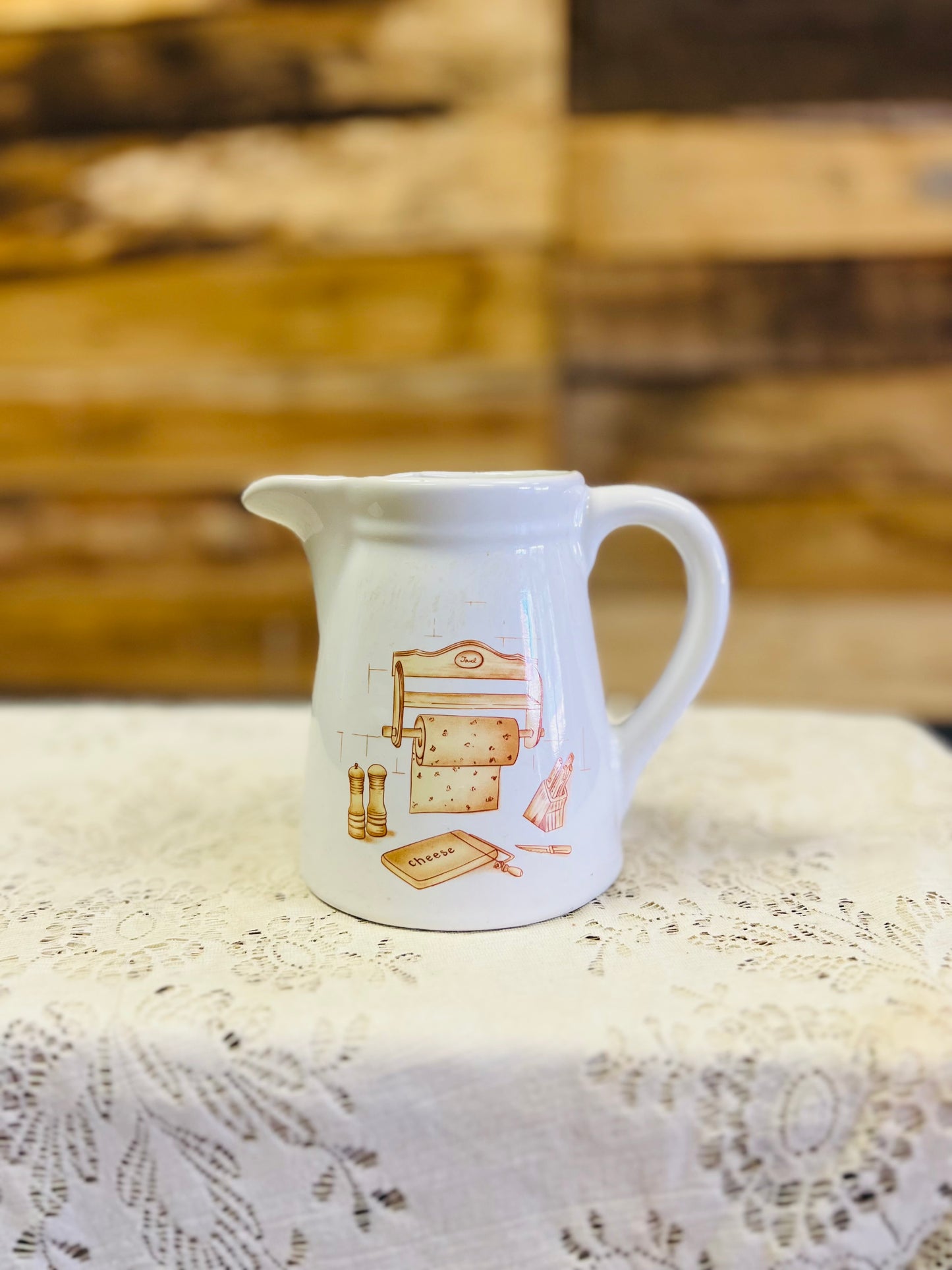 Vintage Taiwan Ceramic Pitcher with Kitchen Scene