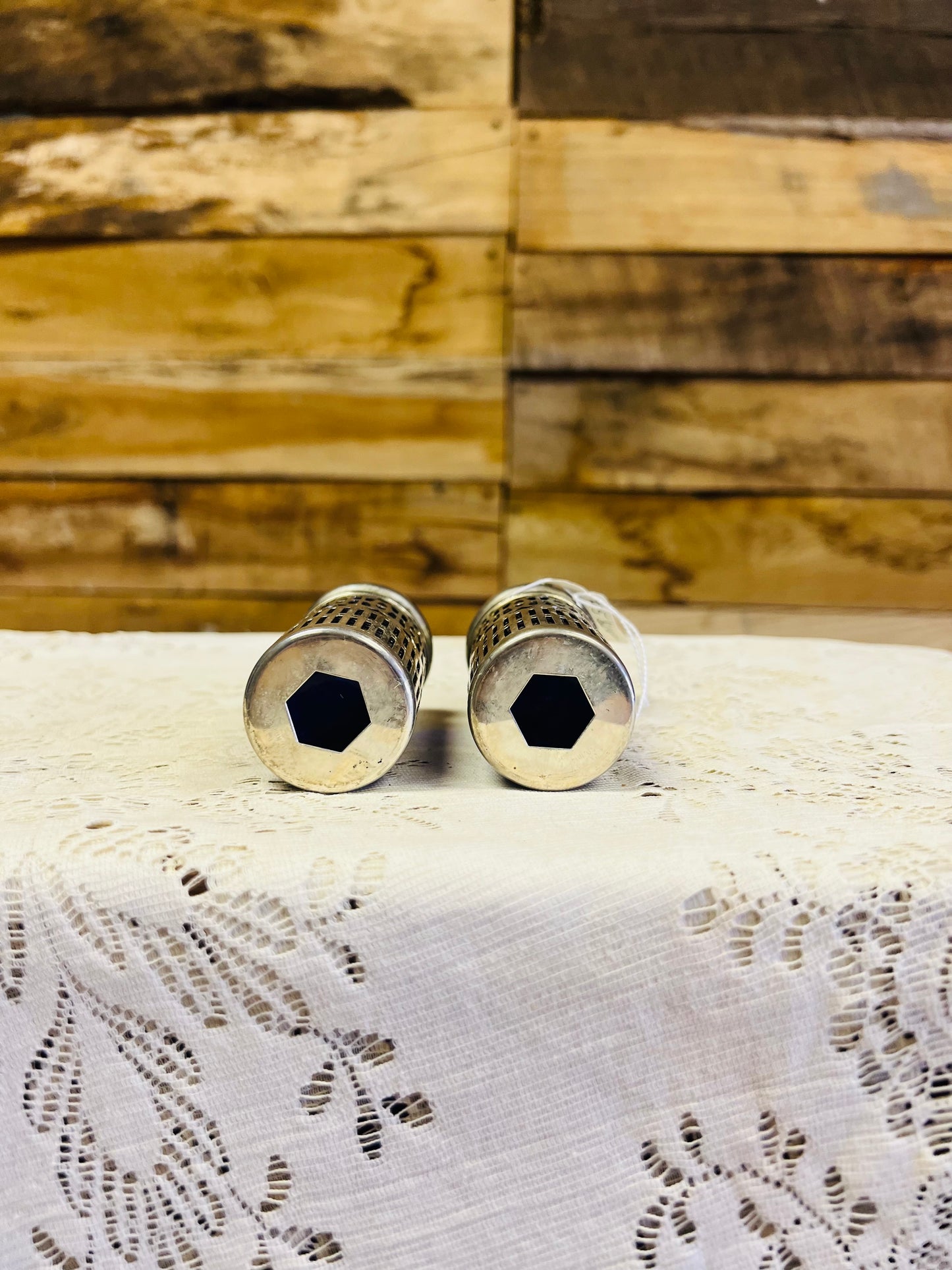 Vintage Cobalt Blue Salt and Pepper Shakers with Silver Plate