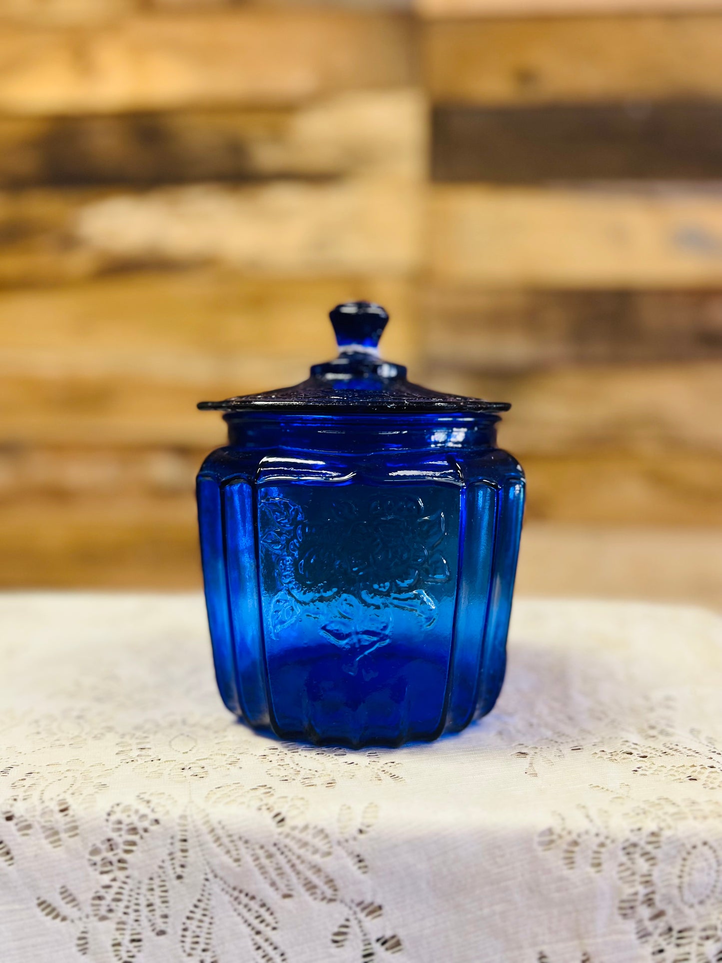 Vintage Cobalt Blue Cookie Jar