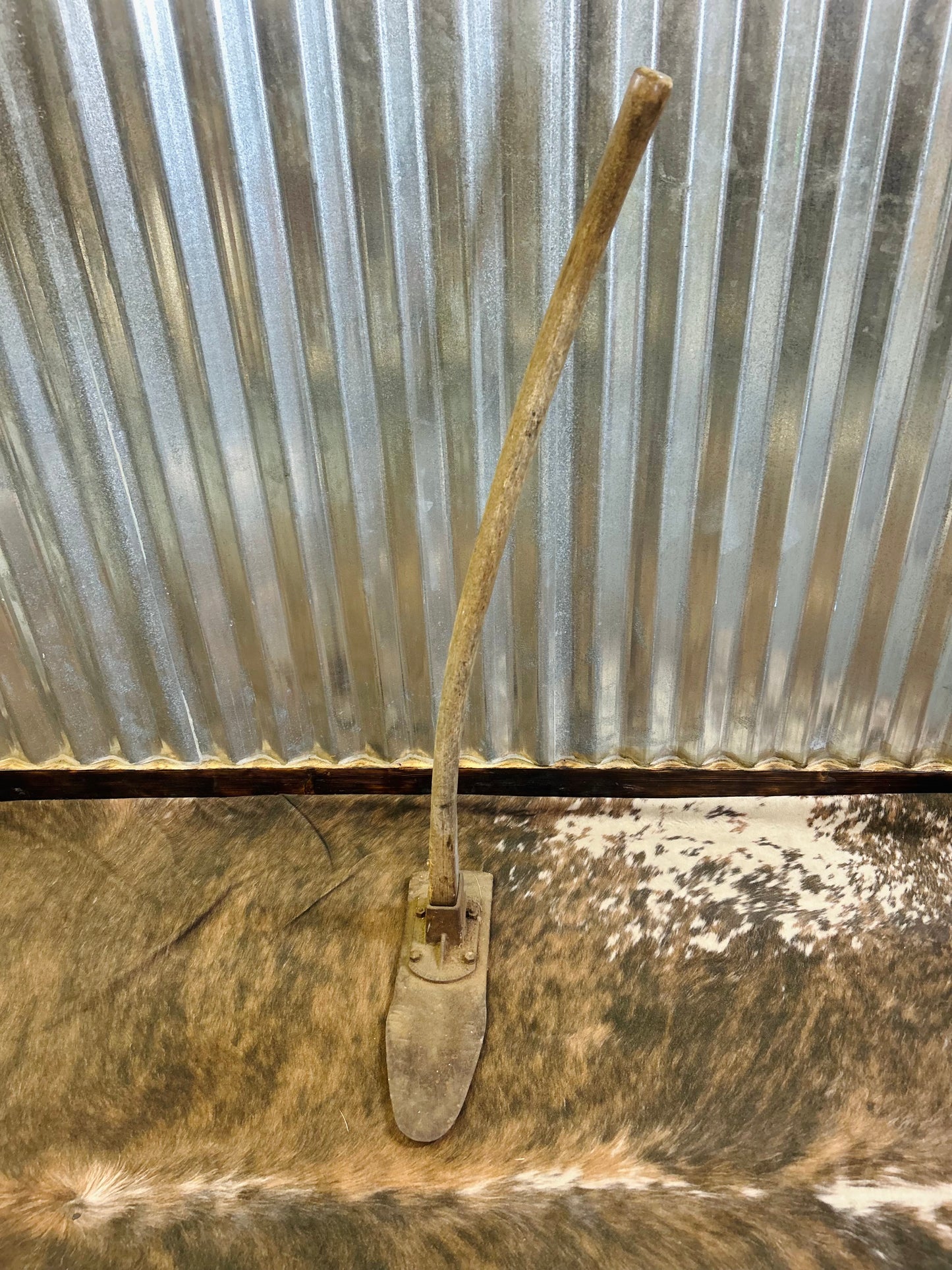 Vintage Wooden Scythe Snath with Curved Handle
