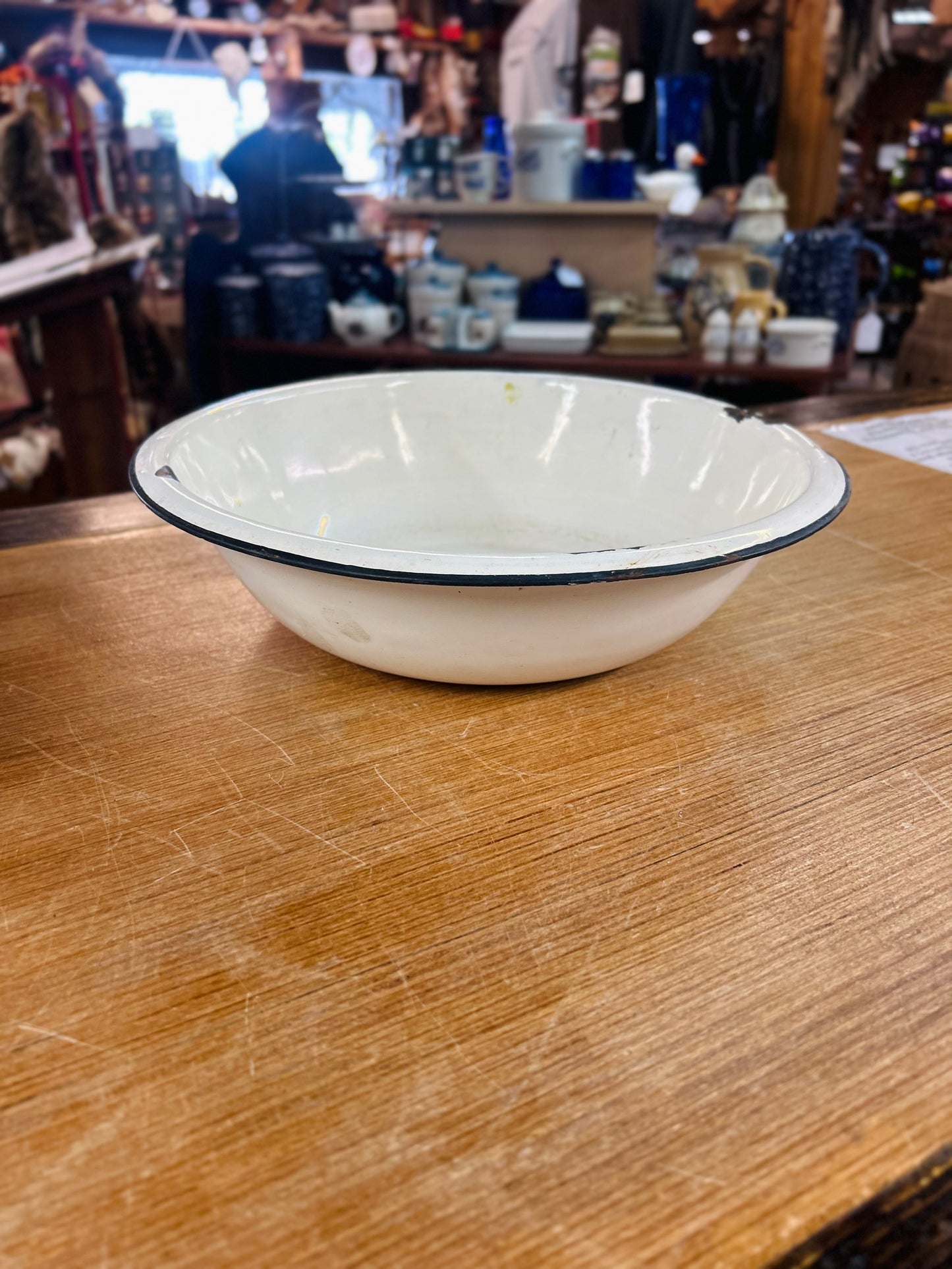 Old White Bowl with Black Trim