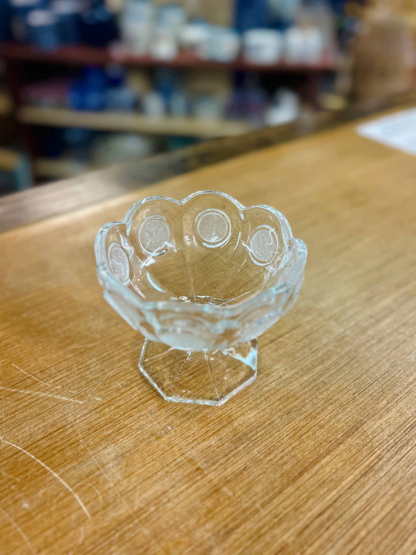 Vintage Clear Coin Glass with Frosted Medallions