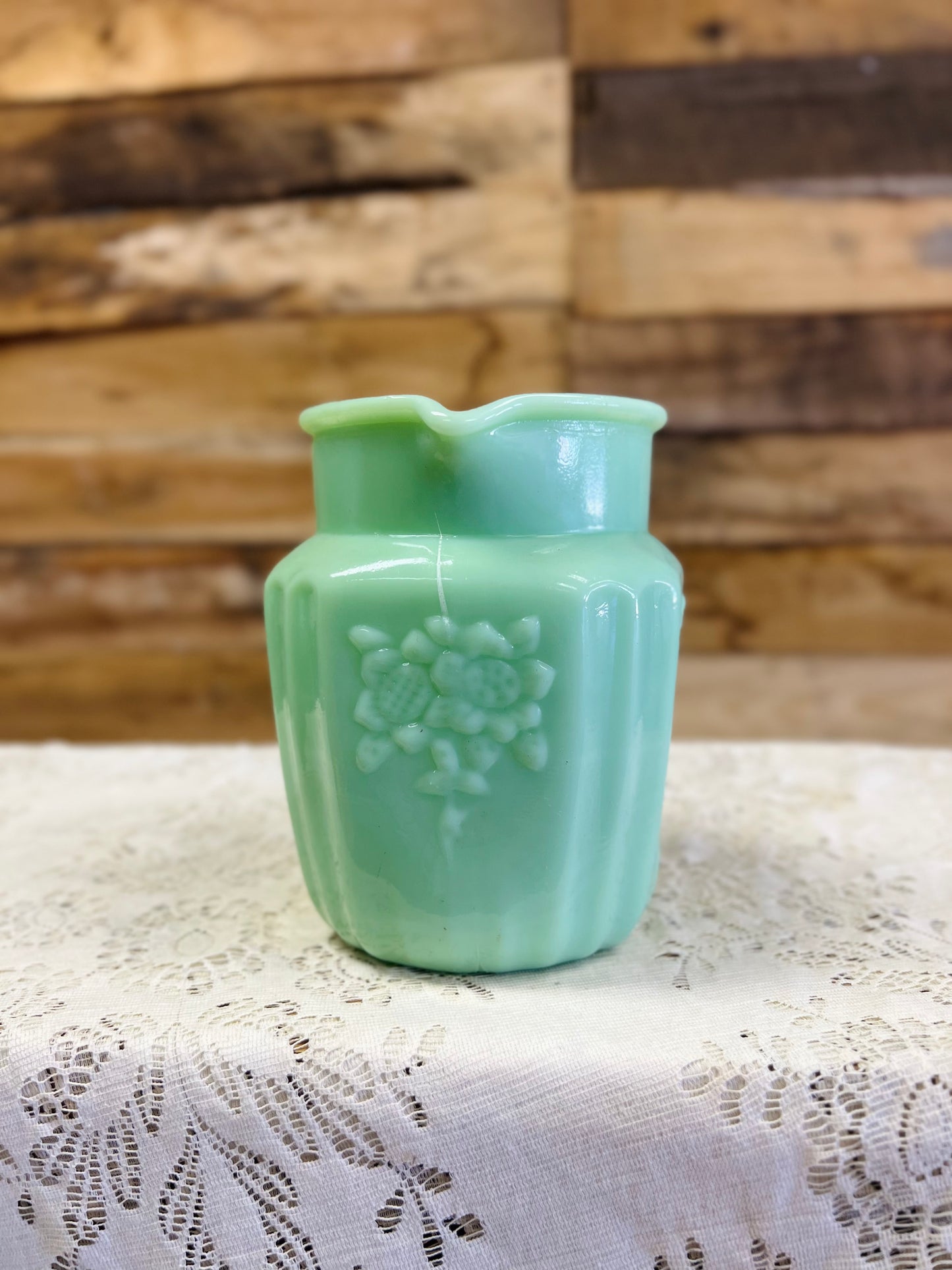 Green Jadeite Pitcher and 4 Cups Set