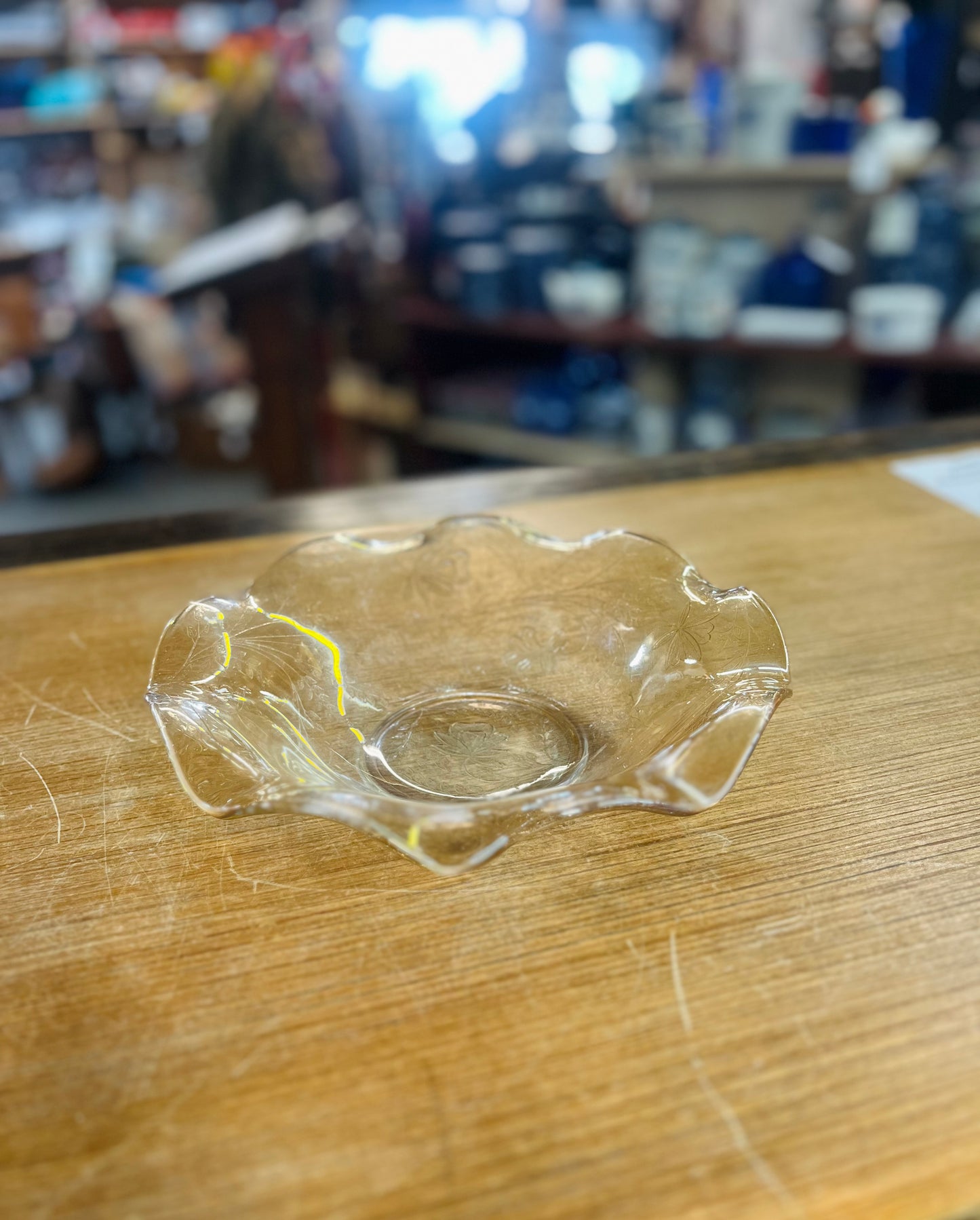 Vintage Depression Glass Bowl with Flowers And a Rose Tint