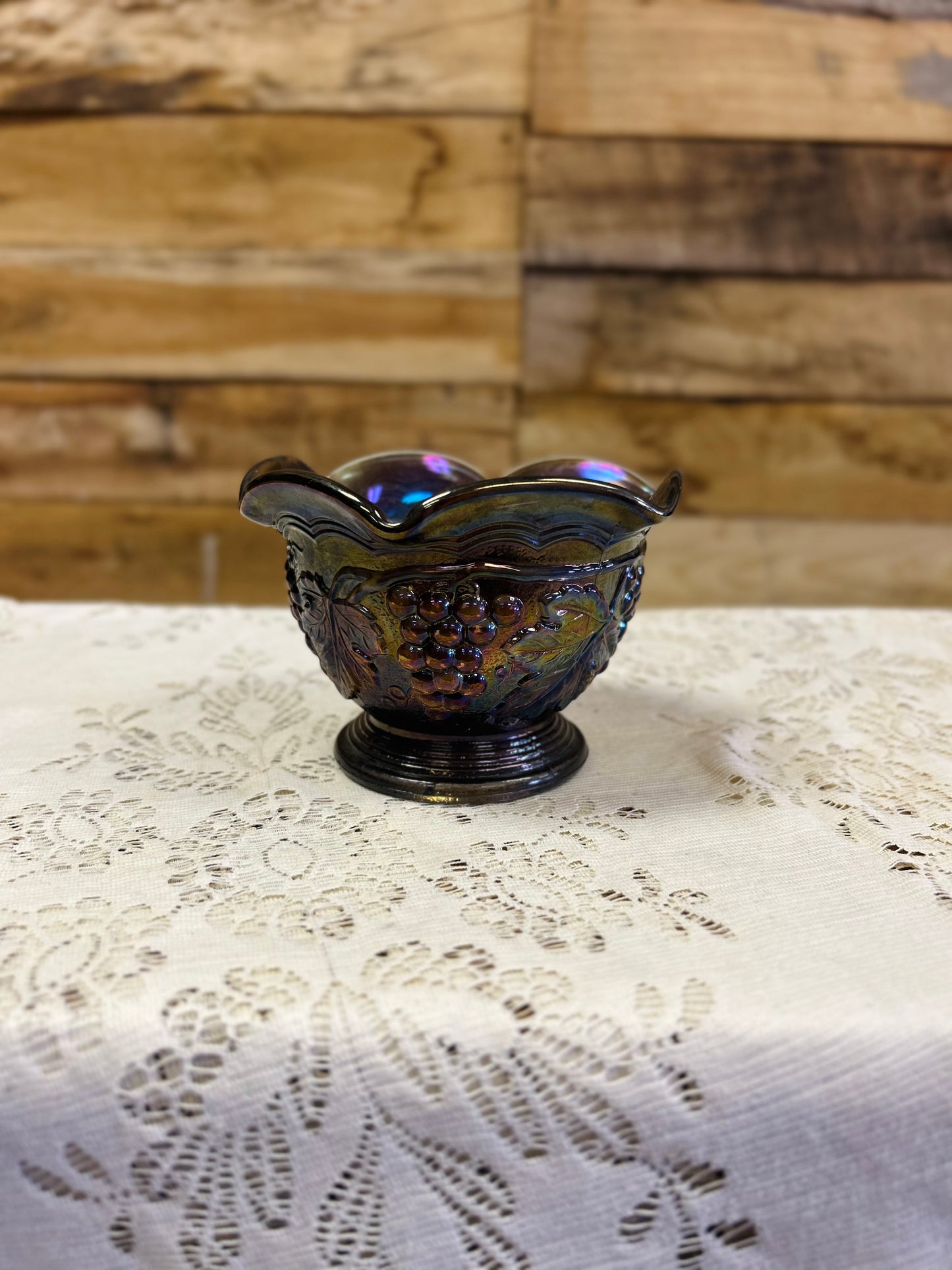 Vintage Imperial Glass Carnival Glass Bowl with Grape Pattern