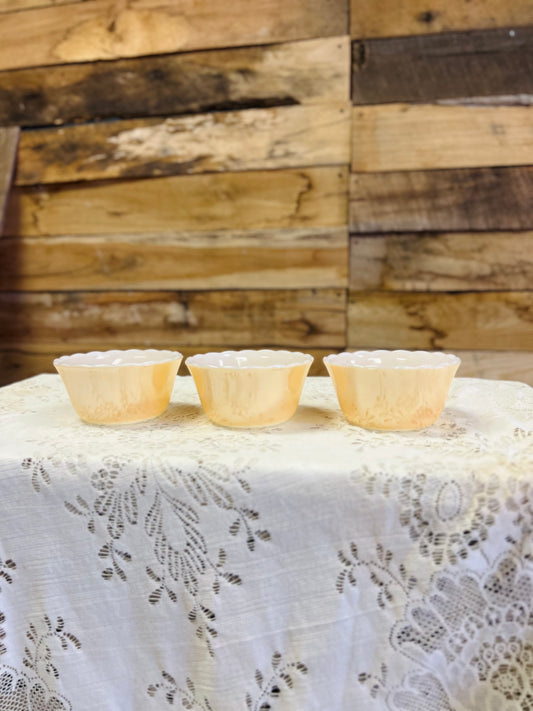 Vintage Fire-King Peach Lustre Ramekin Custard Cup with Iridescent Finish