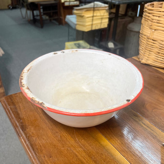 Red and White Porcelain Enamel Bowl