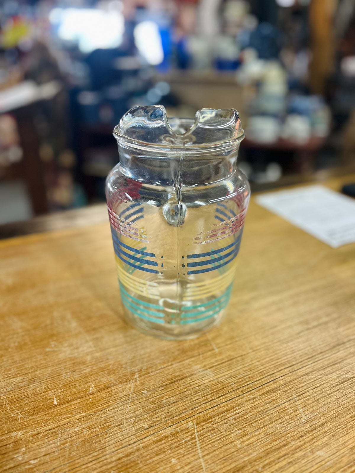 Old 40s-50s Multi Colored Rings Water Pitcher