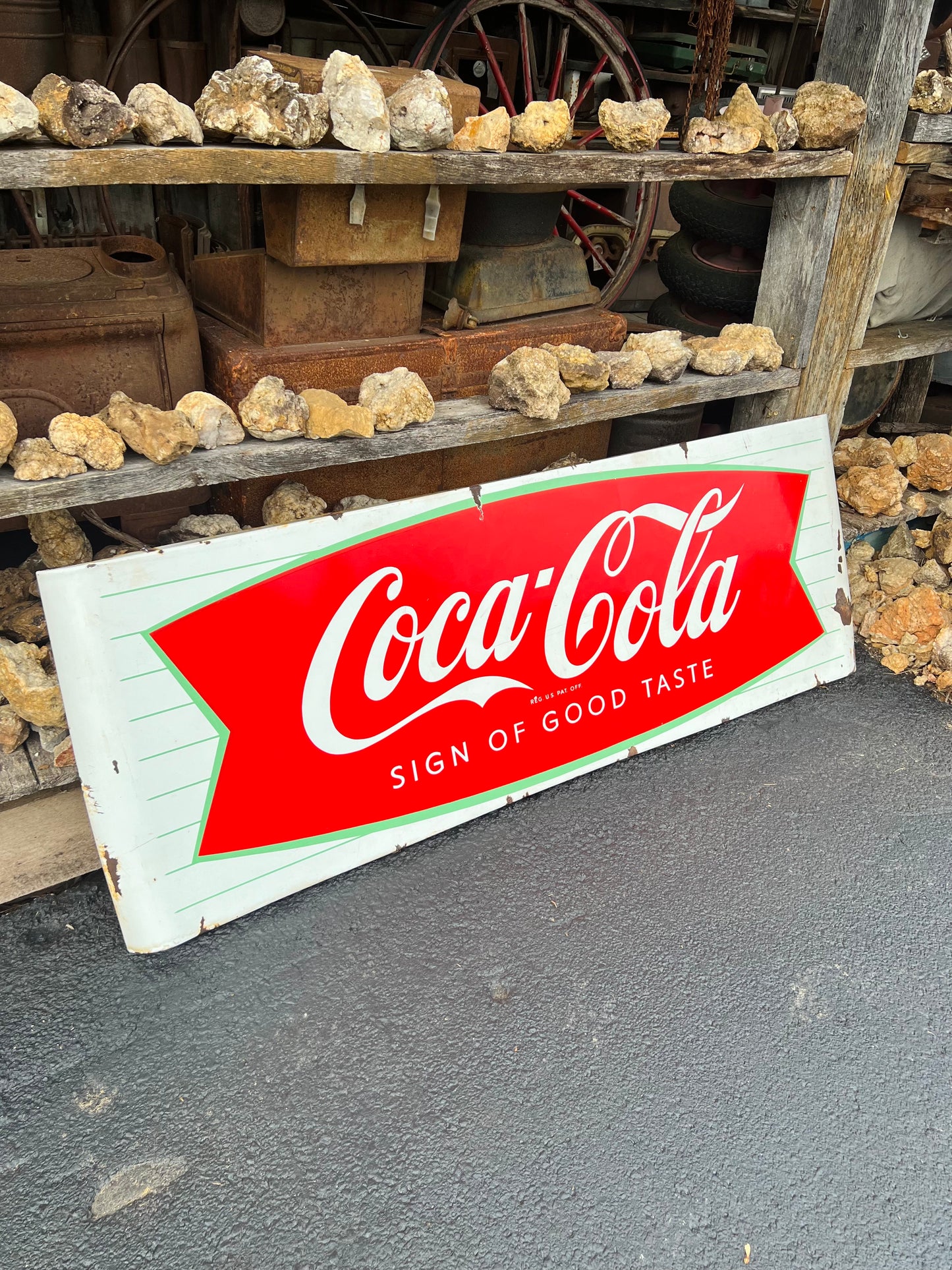 Vintage Coca Cola Porcelain Sled Fishtail Sign