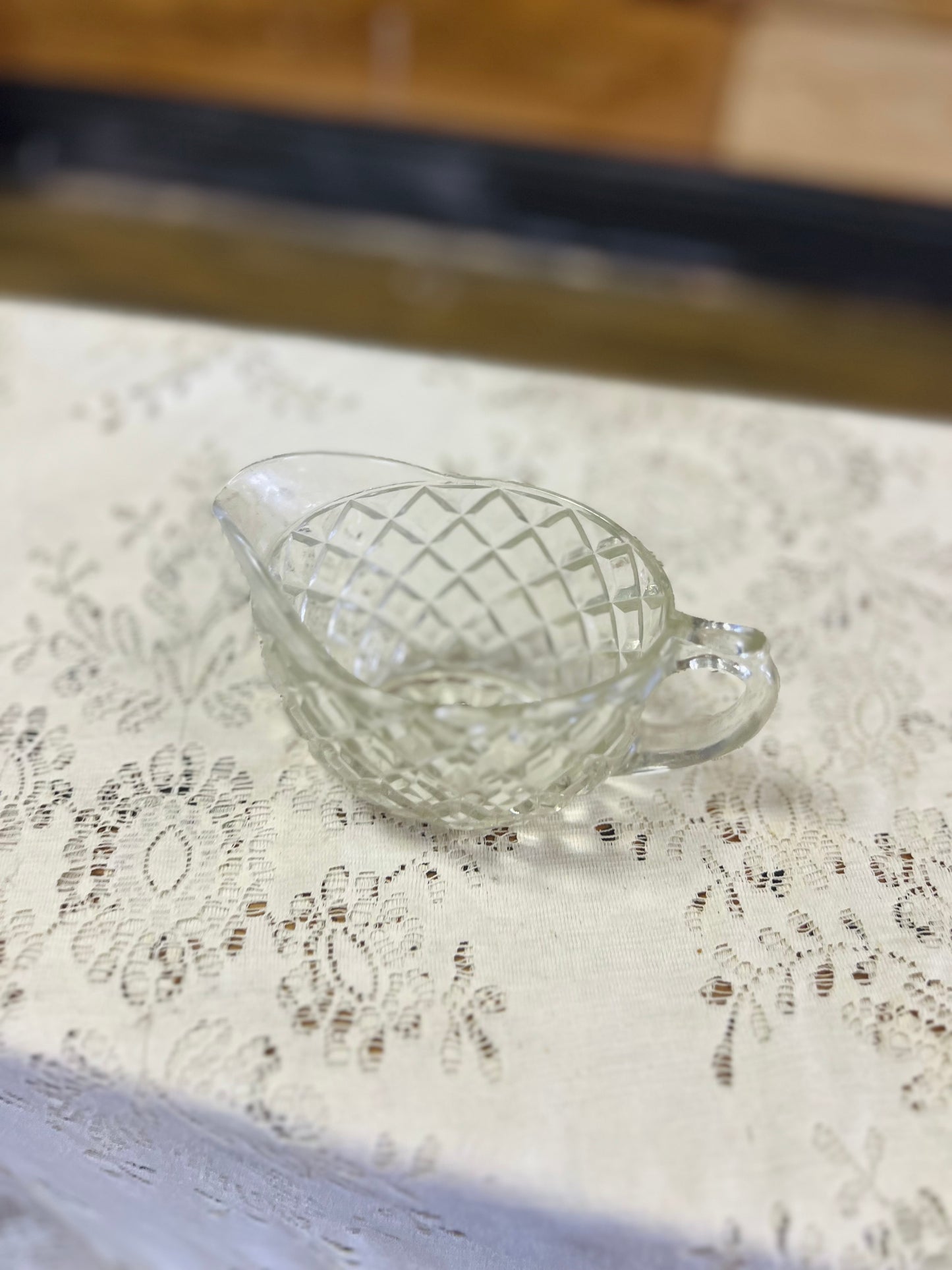 Old Clear Glass Diamond Pattern Creamer