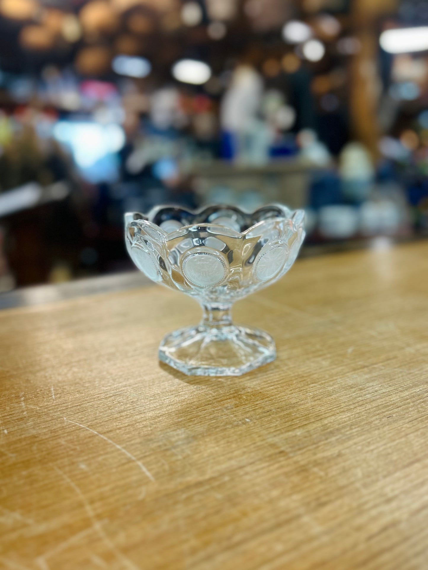 Vintage Clear Coin Glass with Frosted Medallions