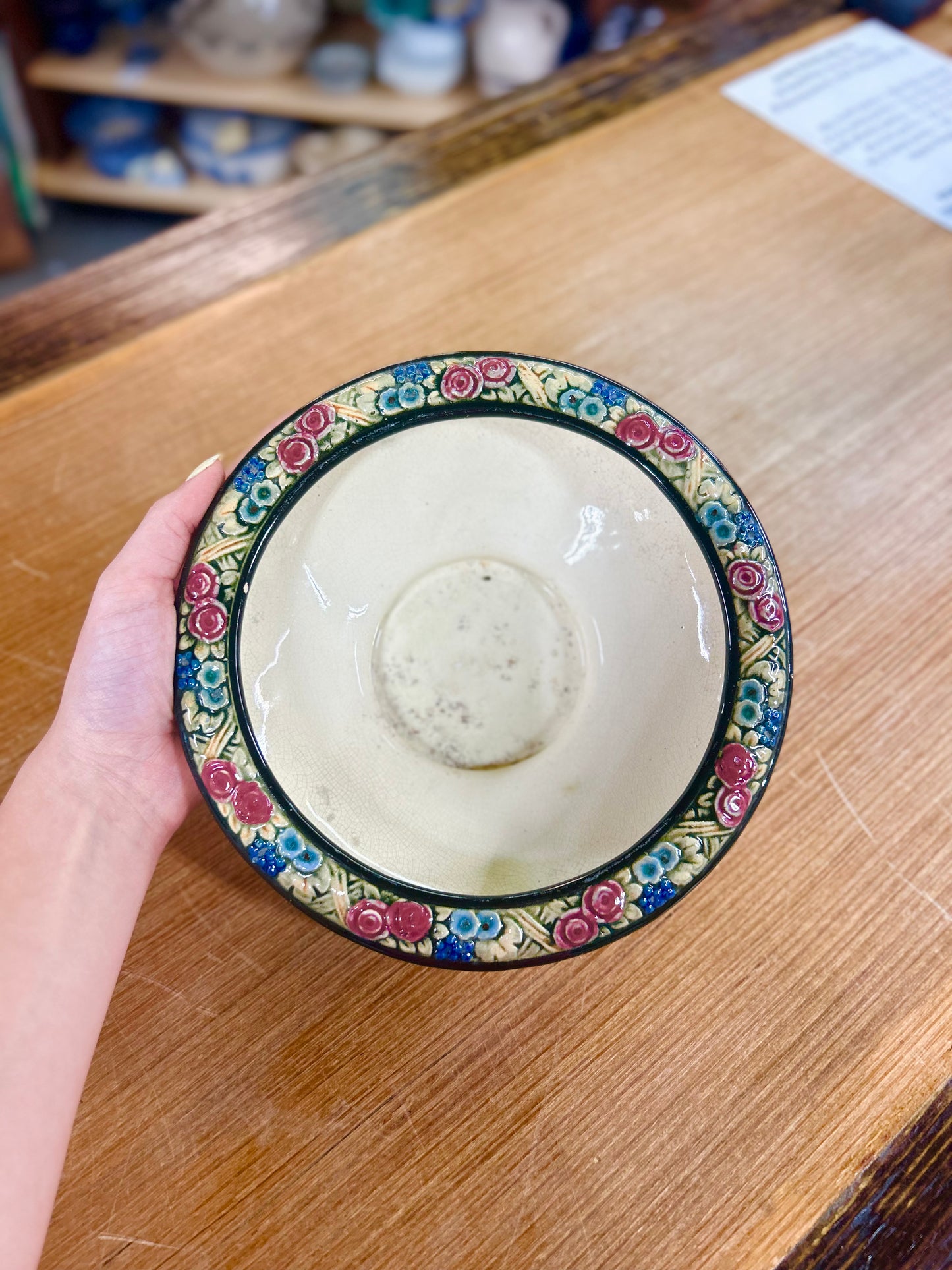 Vintage Weller Pottery Bowl with Floral Rim