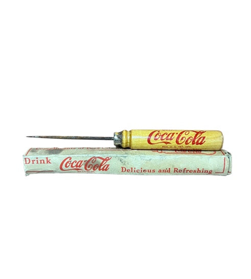 Vintage Coca Cola Ice Pick Script Advertising Wood Handle W/ Original Box
