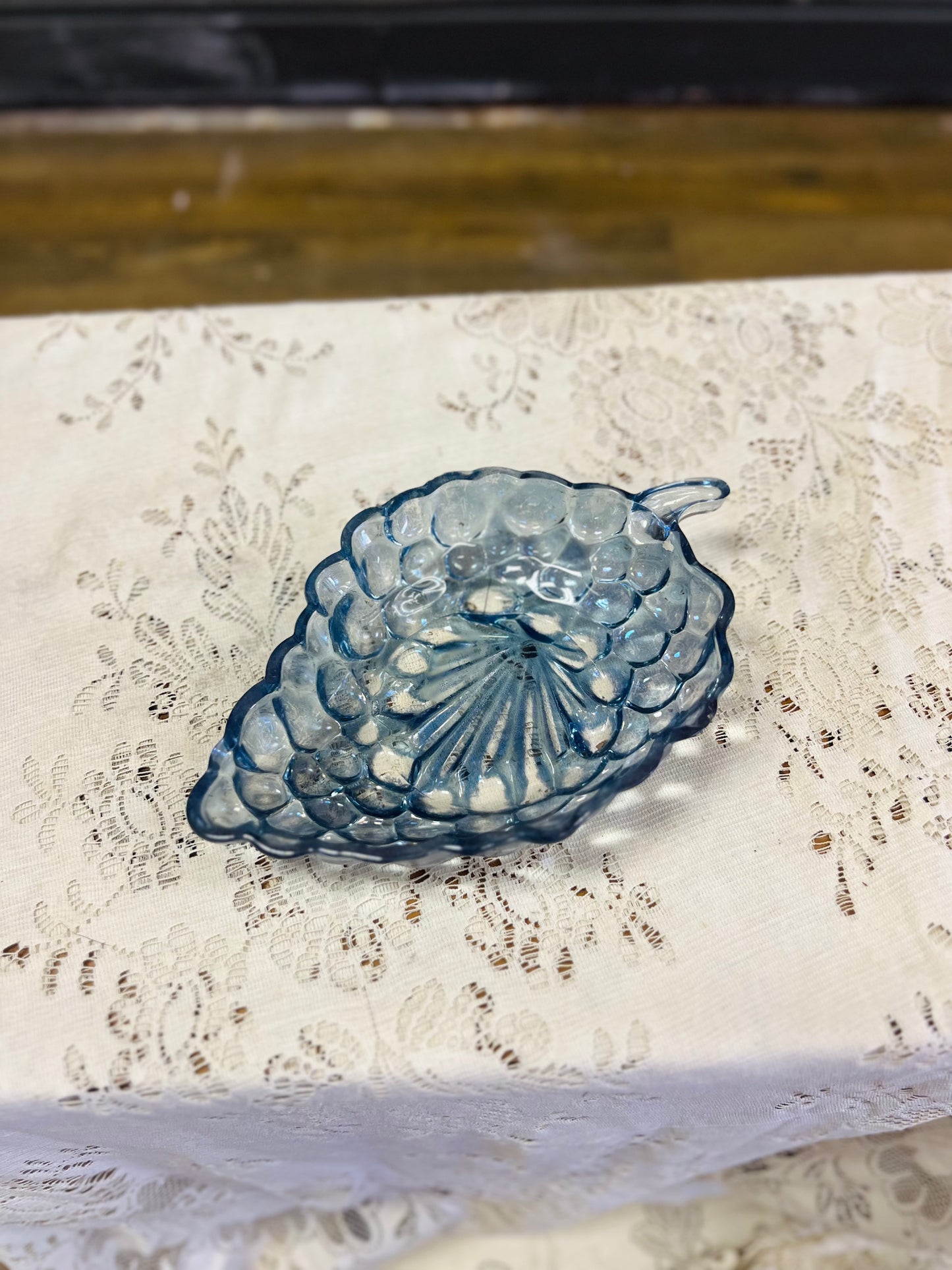 Vintage Blue Anchor Hocking Dish with Cluster of Grapes Design