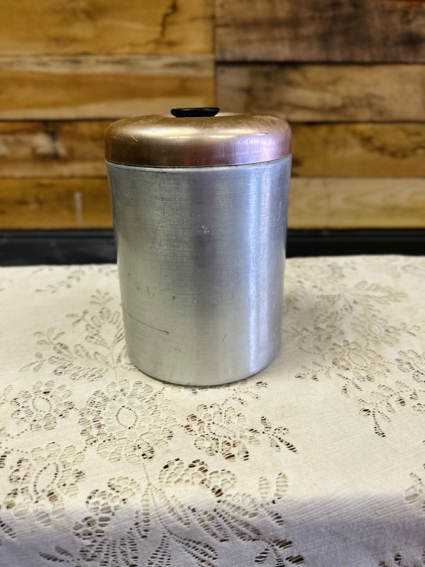Vintage Aluminum Coffee Canister With Copper Lid