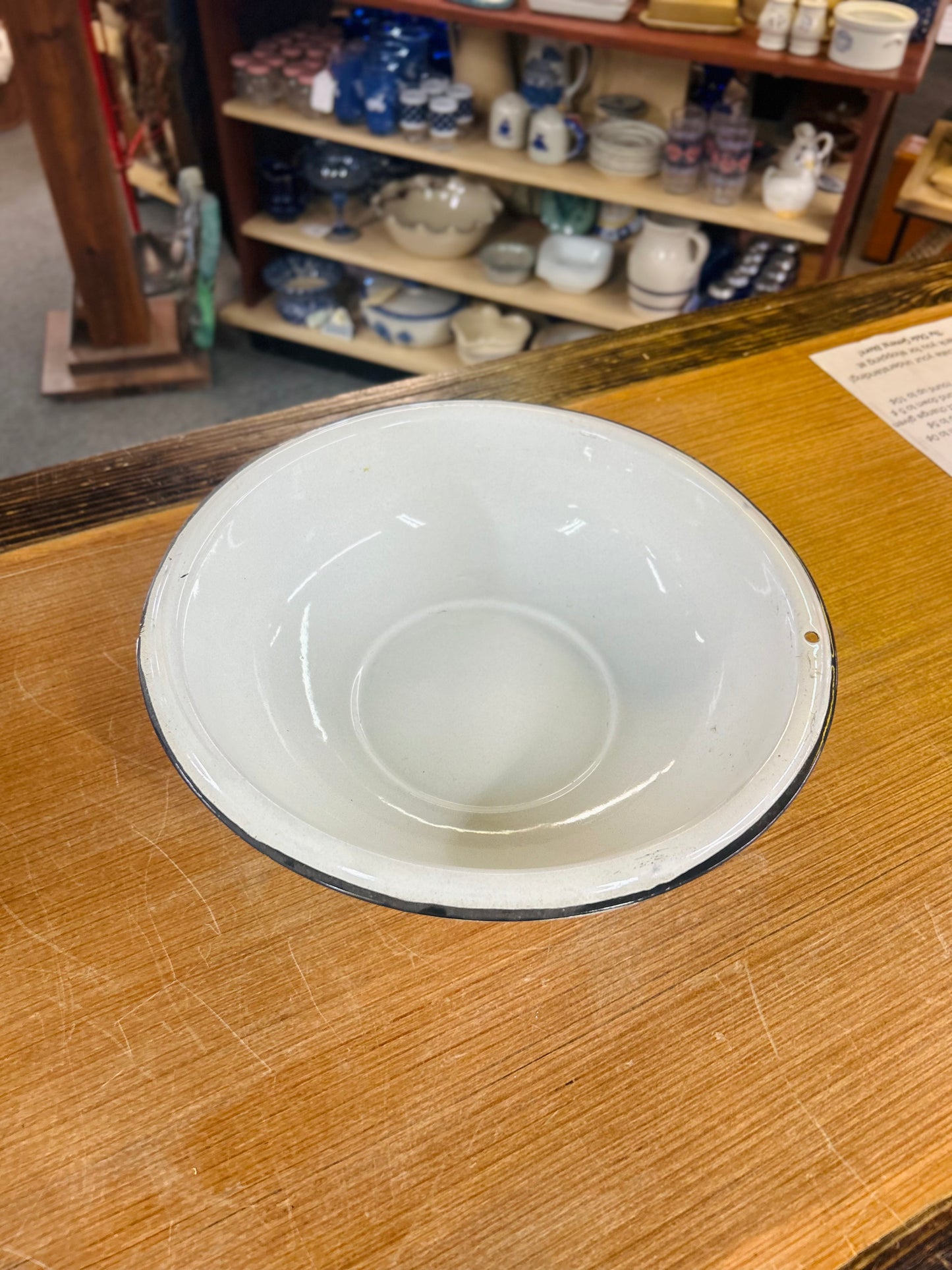 Old White Bowl with Black Trim