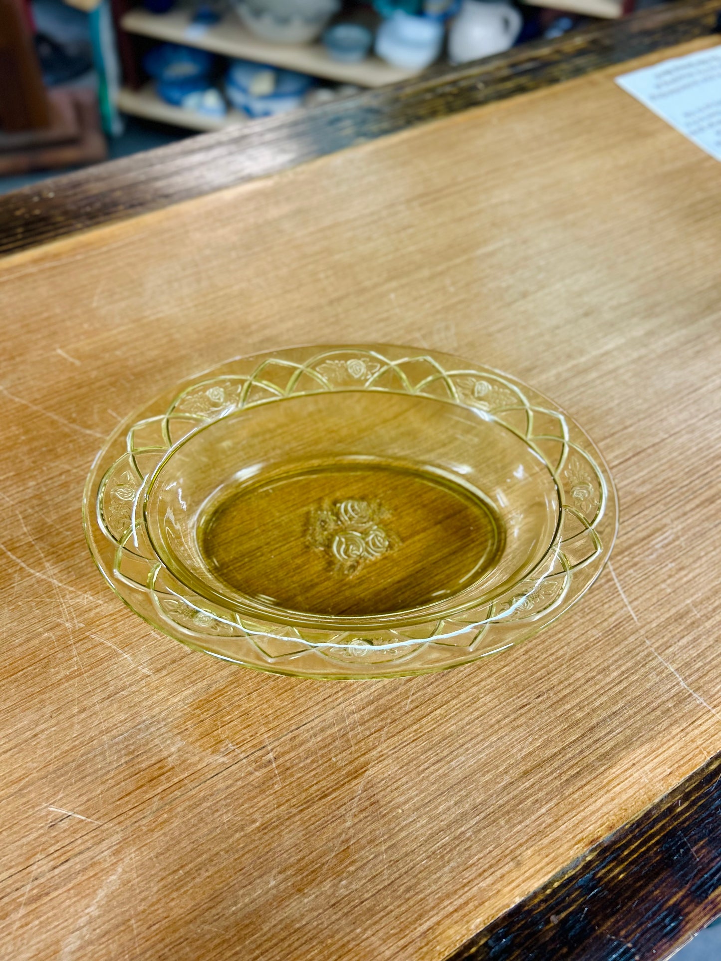 Vintage Open France Rose Carnival Glass Yellow Bowl
