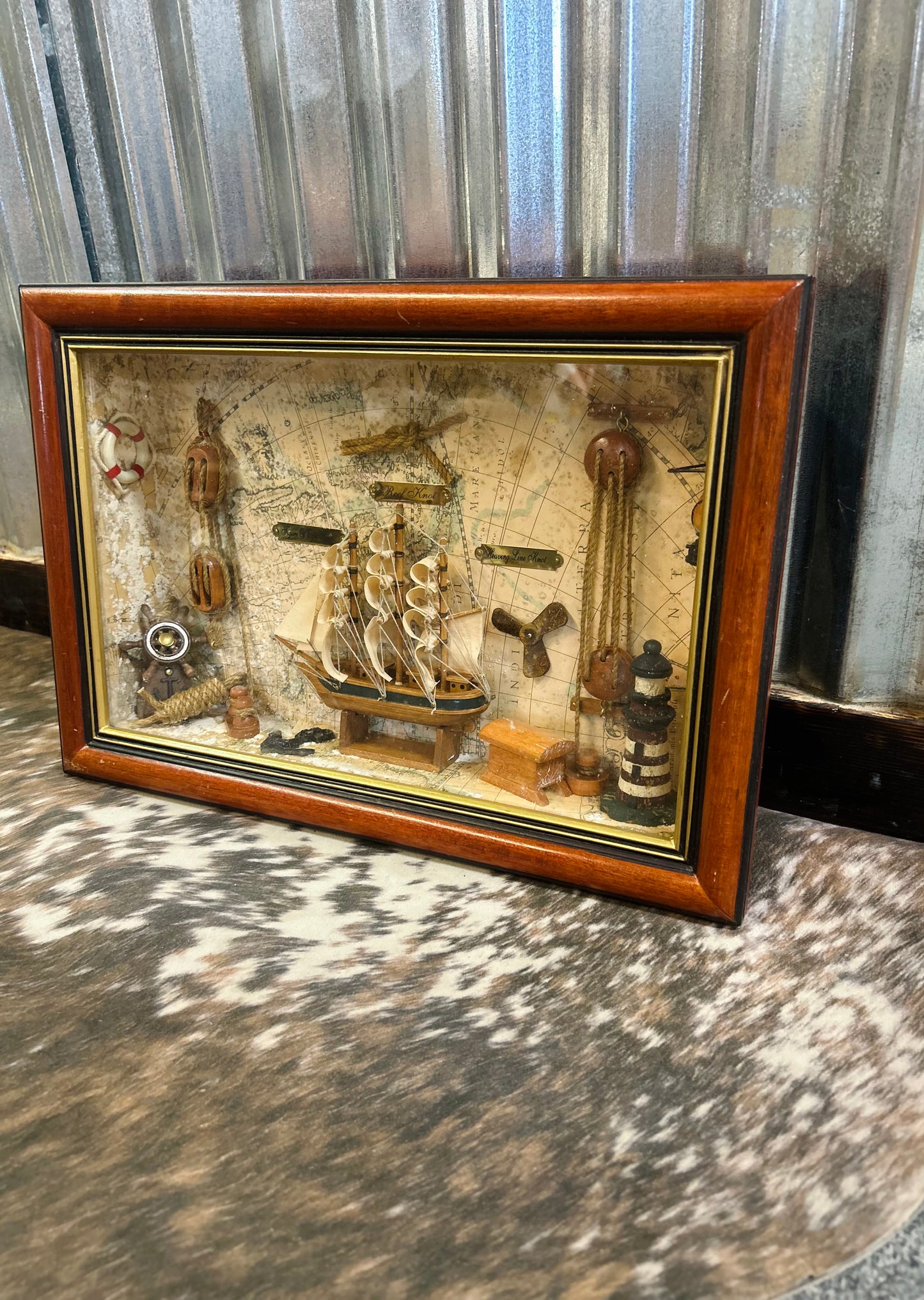 Vintage Nautical Diorama Shadow Box With Sailboat And Lighthouse