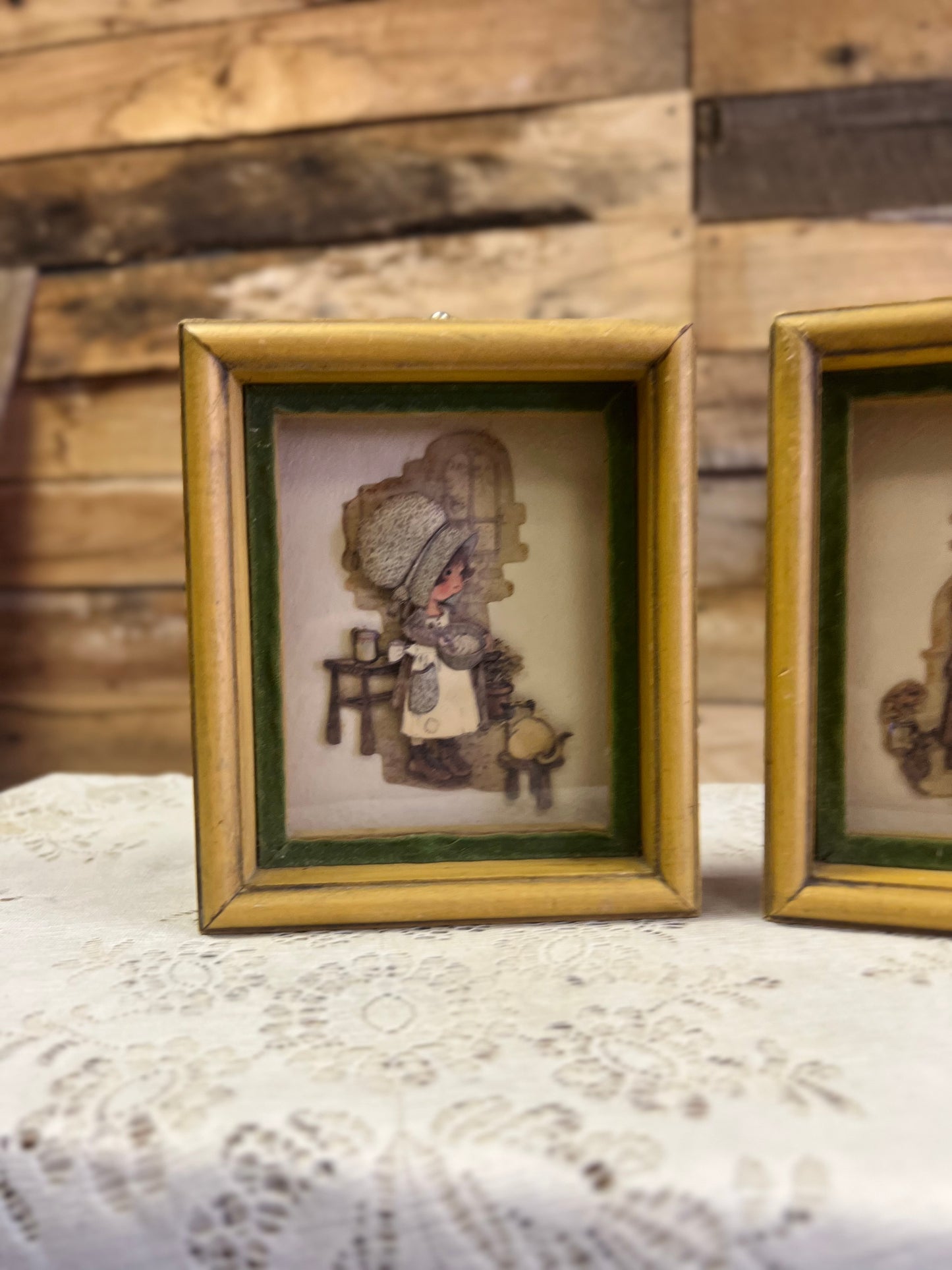 Vintage 1970s Holly Hobbie 3D paper Tole Shadow Box Set
