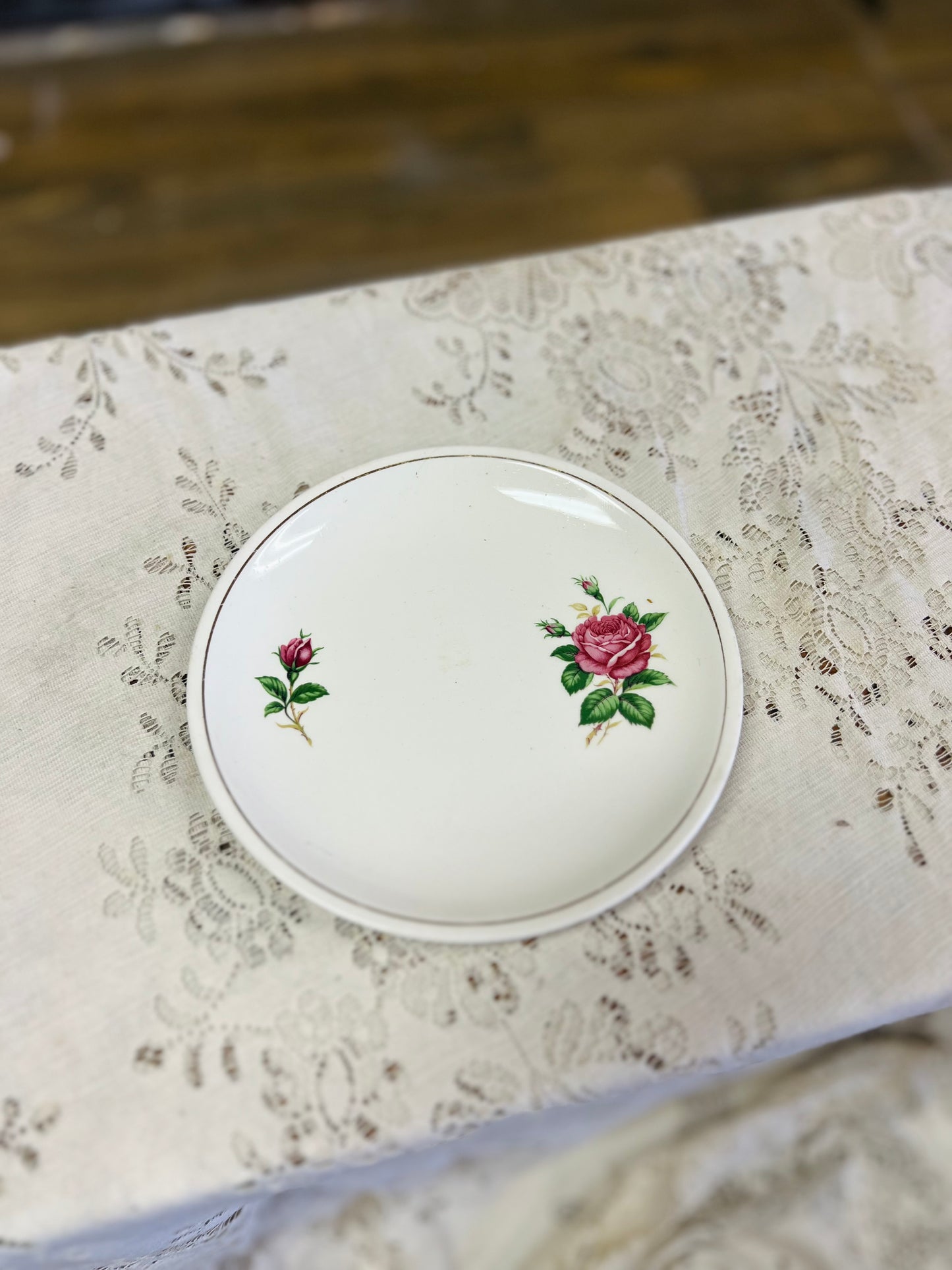 Vintage Paden City Pottery "Old Rose" Pattern Pink Rose Plate