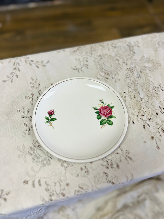 Vintage Paden City Pottery "Old Rose" Pattern Pink Rose Plate