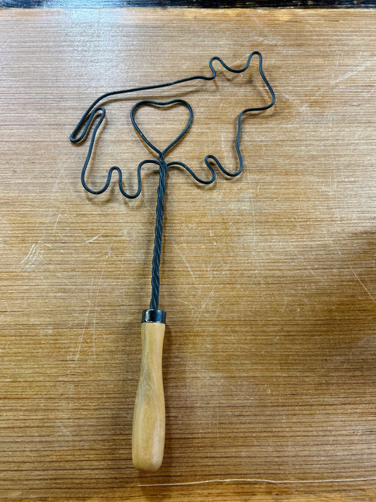Vintage Style Rug Beater With Twisted Wire Animal With Heart and Wooden Handle