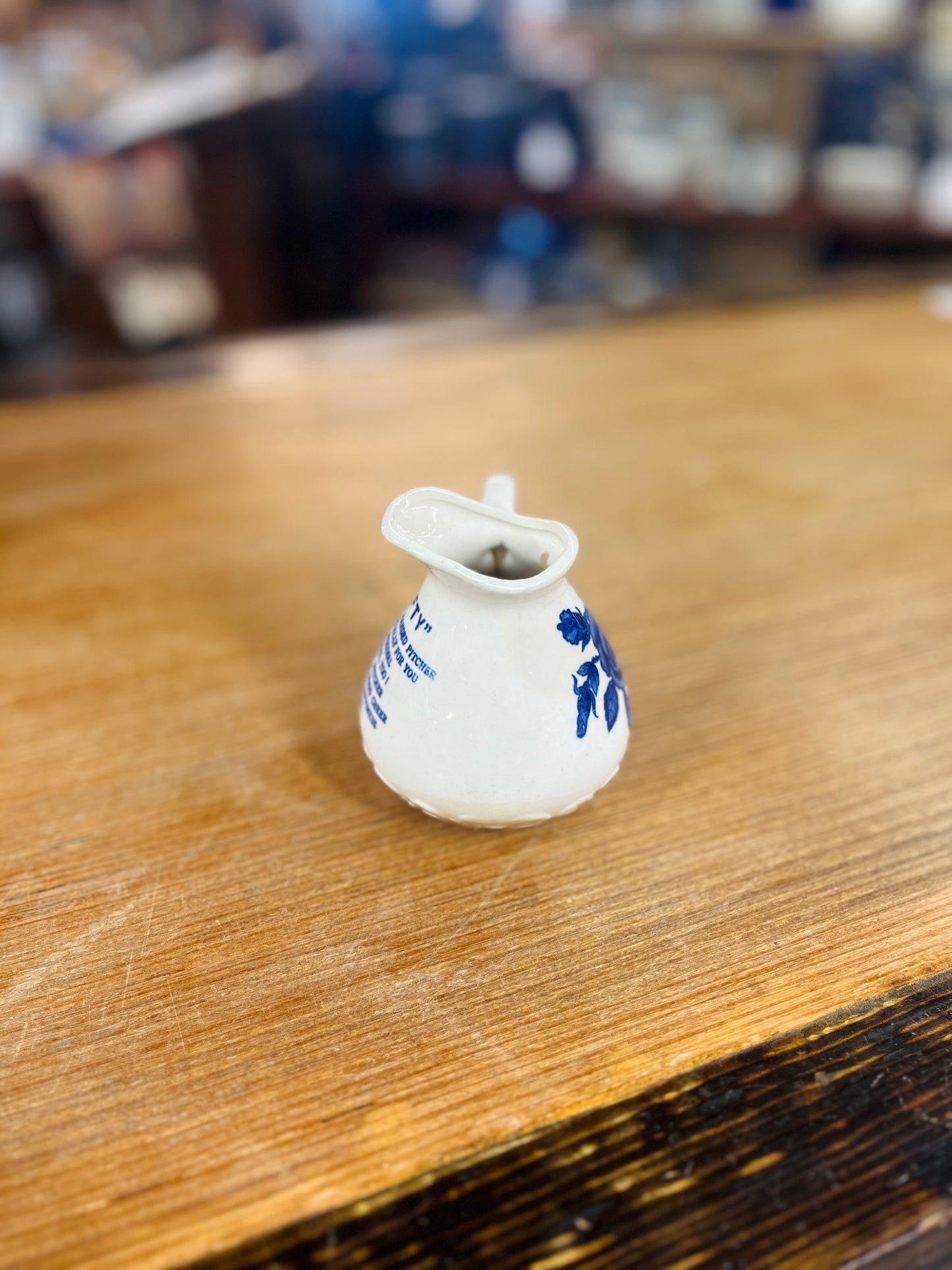 Vintage Blue Floral Ceramic "Lefty" Pitcher