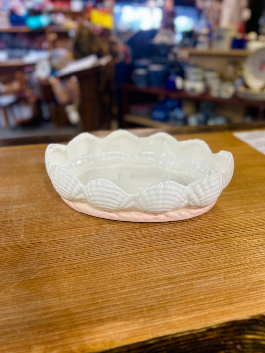 Vintage Seashell Shaped Ceramic Tray with Pink Base