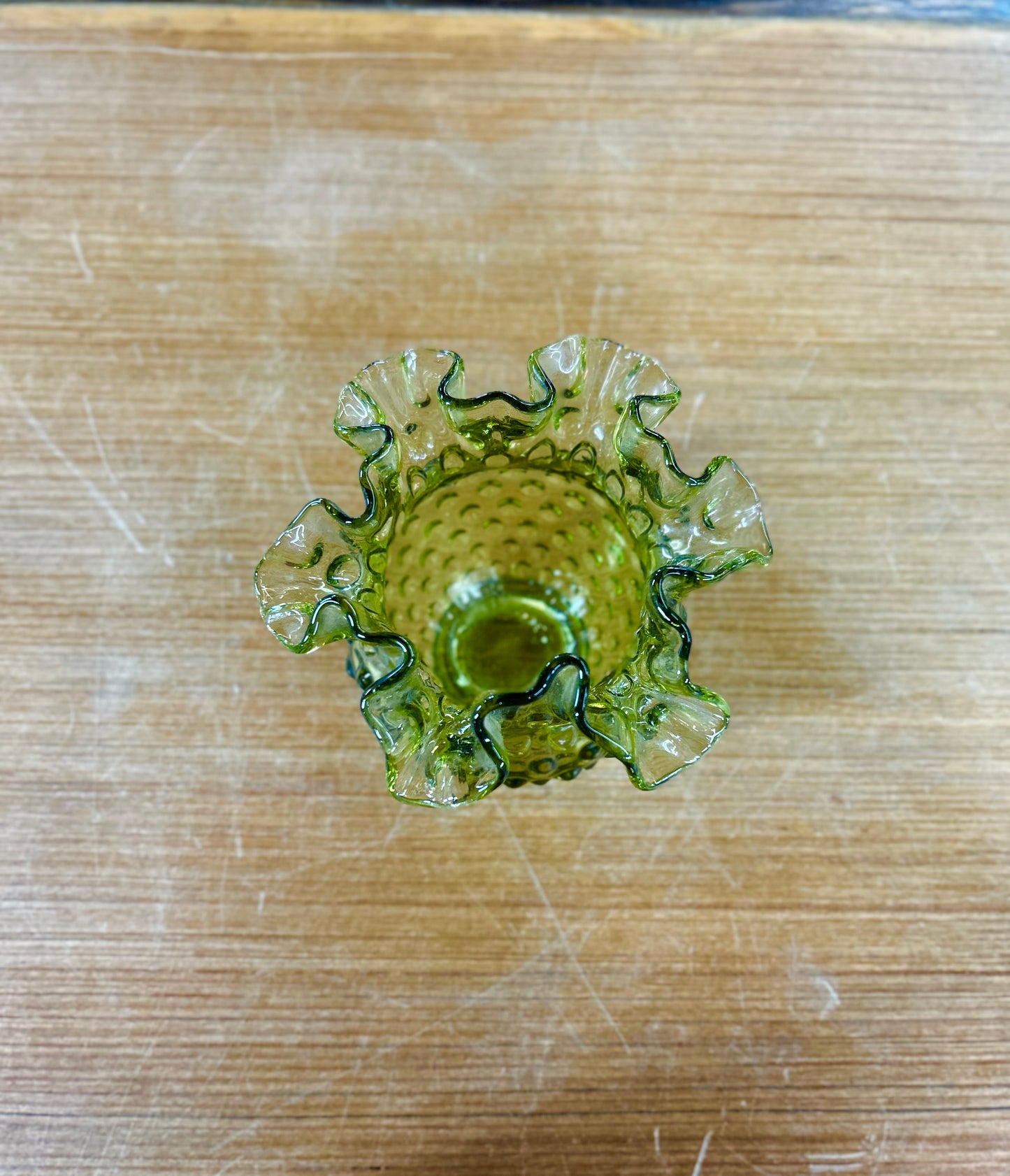 Vintage Fenton Olive Green Hobnail Glass Vase
