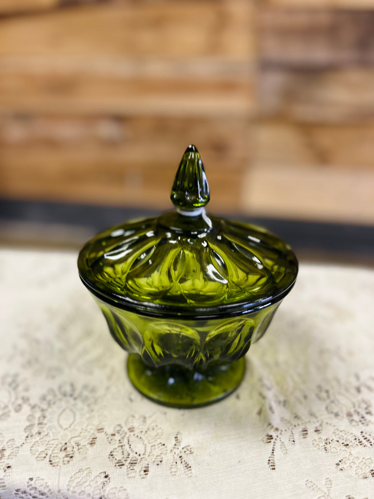 Vintage Avacado Green Glass Candy Compote