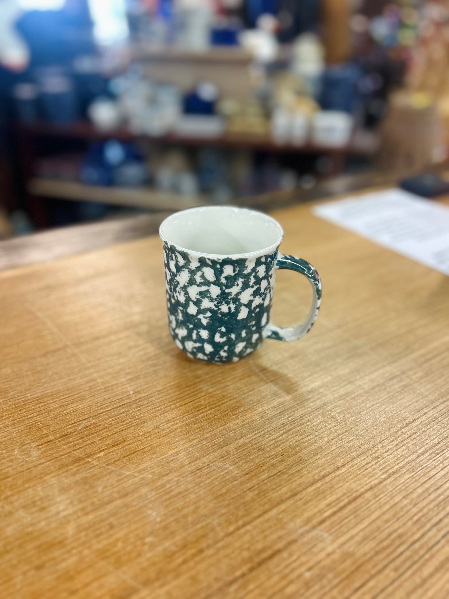 Vintage Folk Craft by Tienshan Mug with Green and White Spongeware Pattern Set