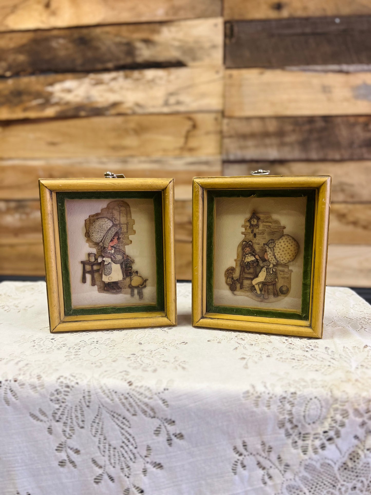 Vintage 1970s Holly Hobbie 3D paper Tole Shadow Box Set