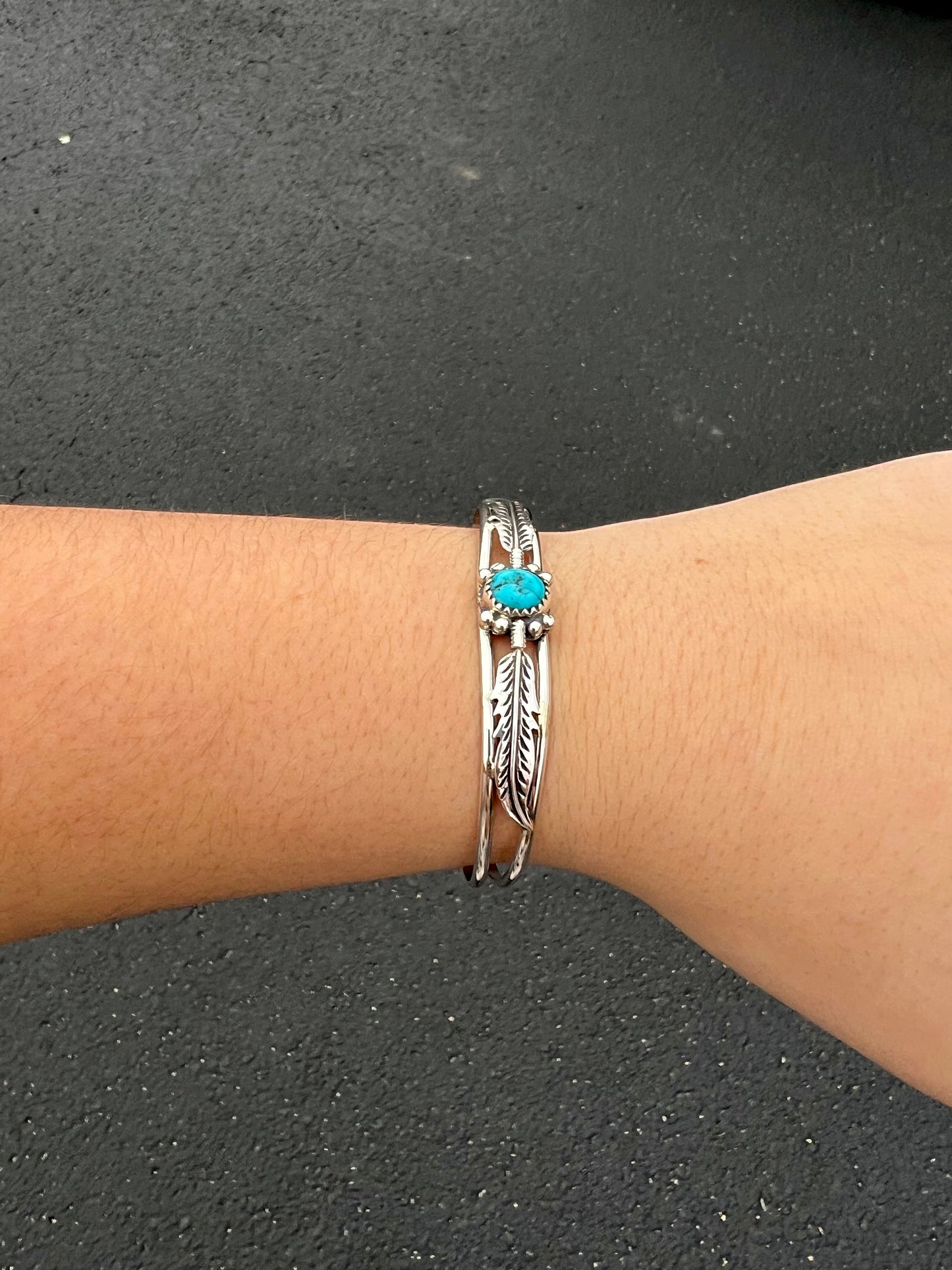 Turquoise and Sterling Silver Feather Bracelet