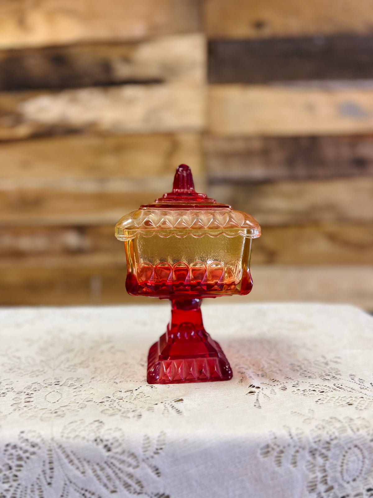 Vintage Orange And Red Ambre Pedestal Dish