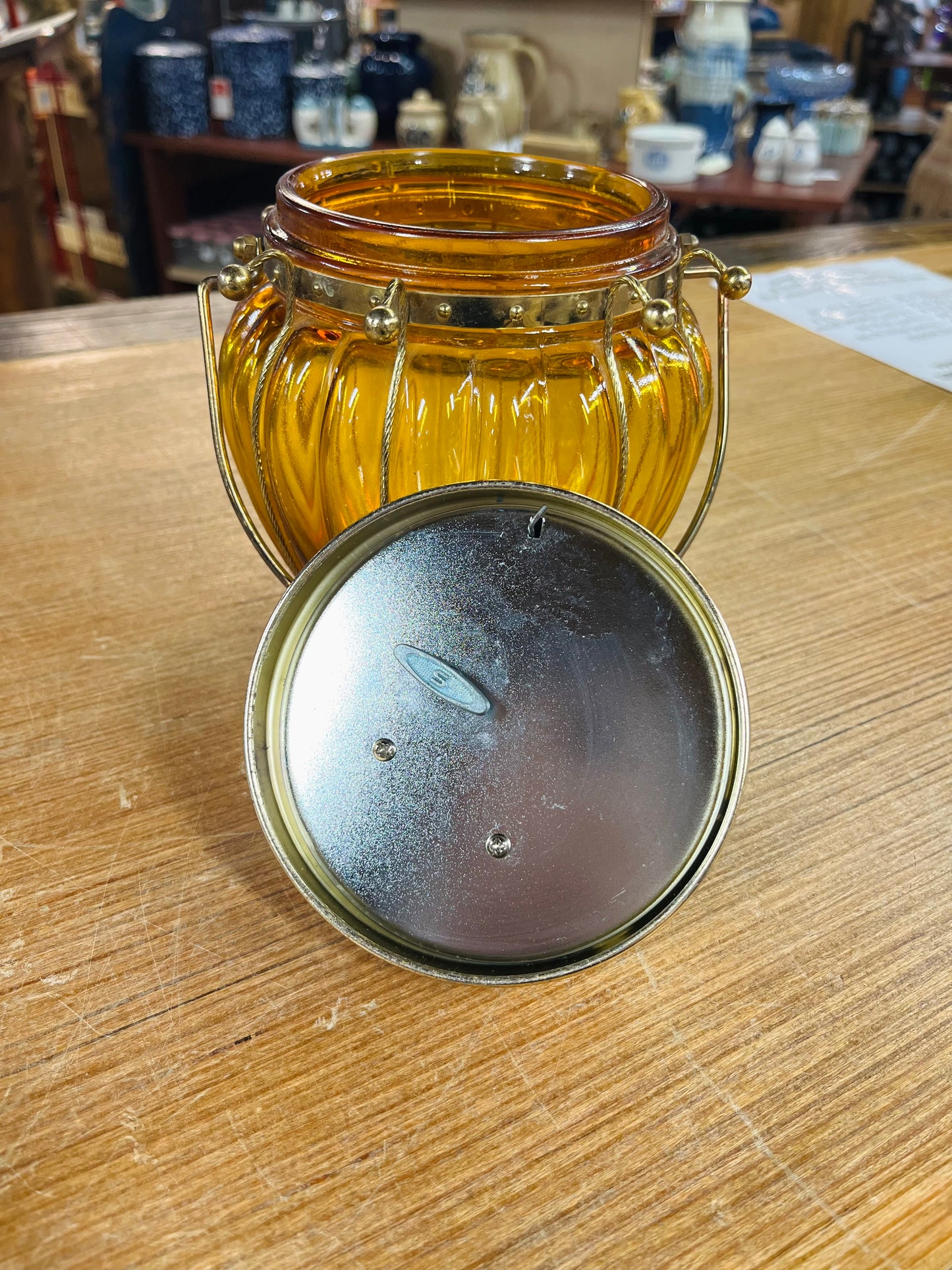 Vintage Japanese Amber Glass Musical Candy Jar